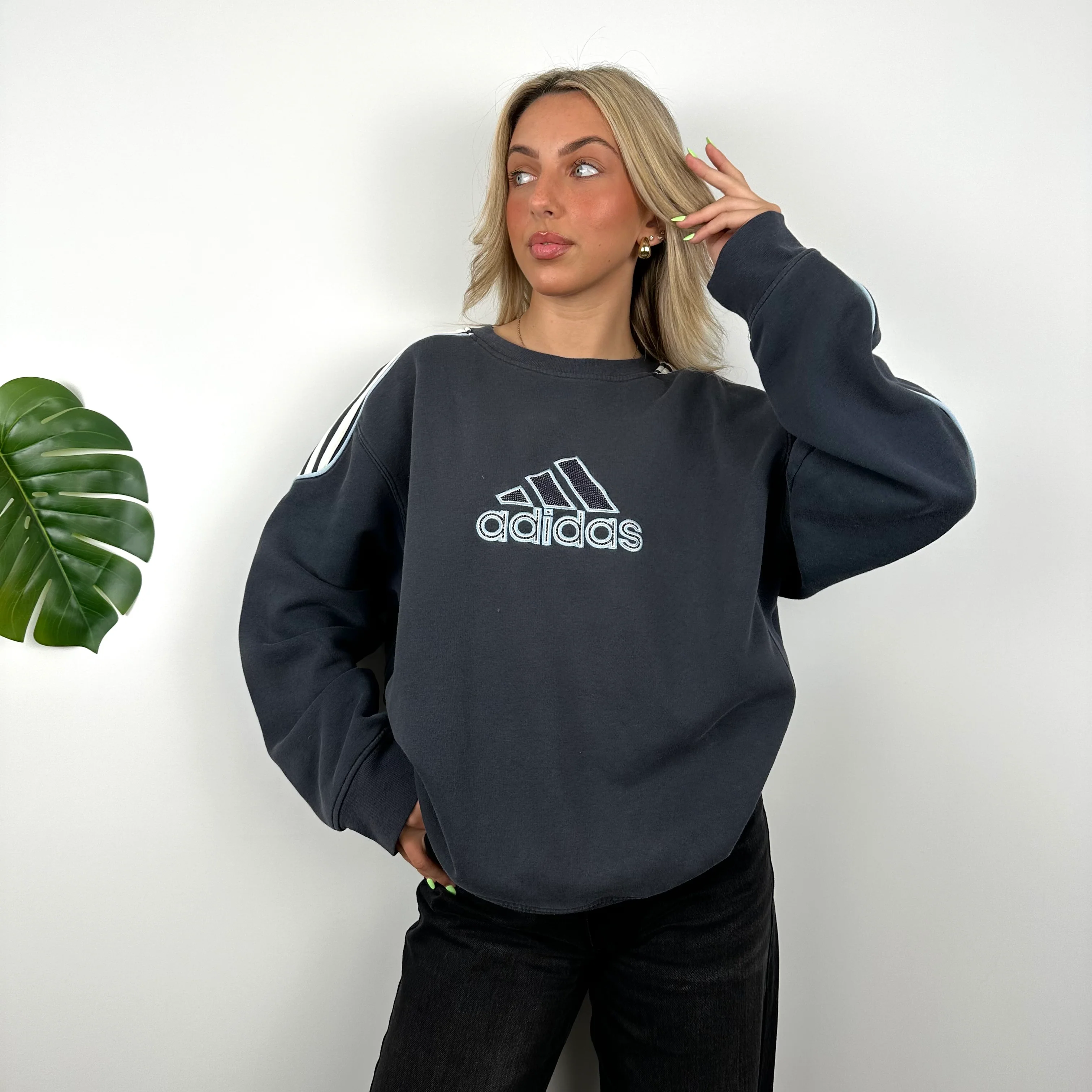 Adidas Navy Embroidered Spell Out Sweatshirt (L) - Image 3