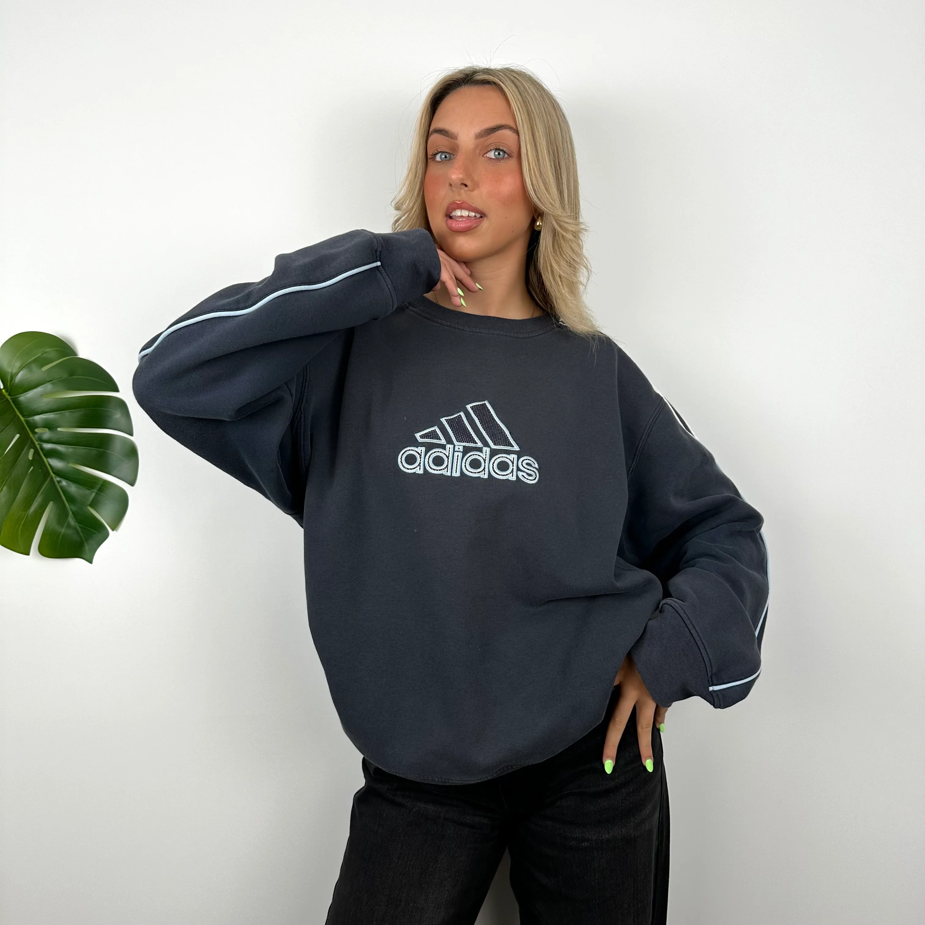 Adidas Navy Embroidered Spell Out Sweatshirt (L) - Image 4