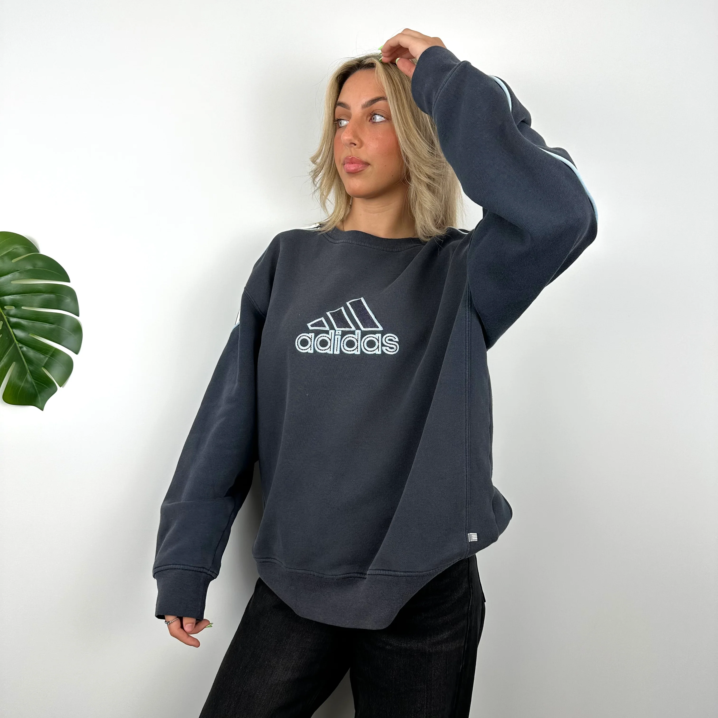 Adidas Navy Embroidered Spell Out Sweatshirt (L) - Image 6