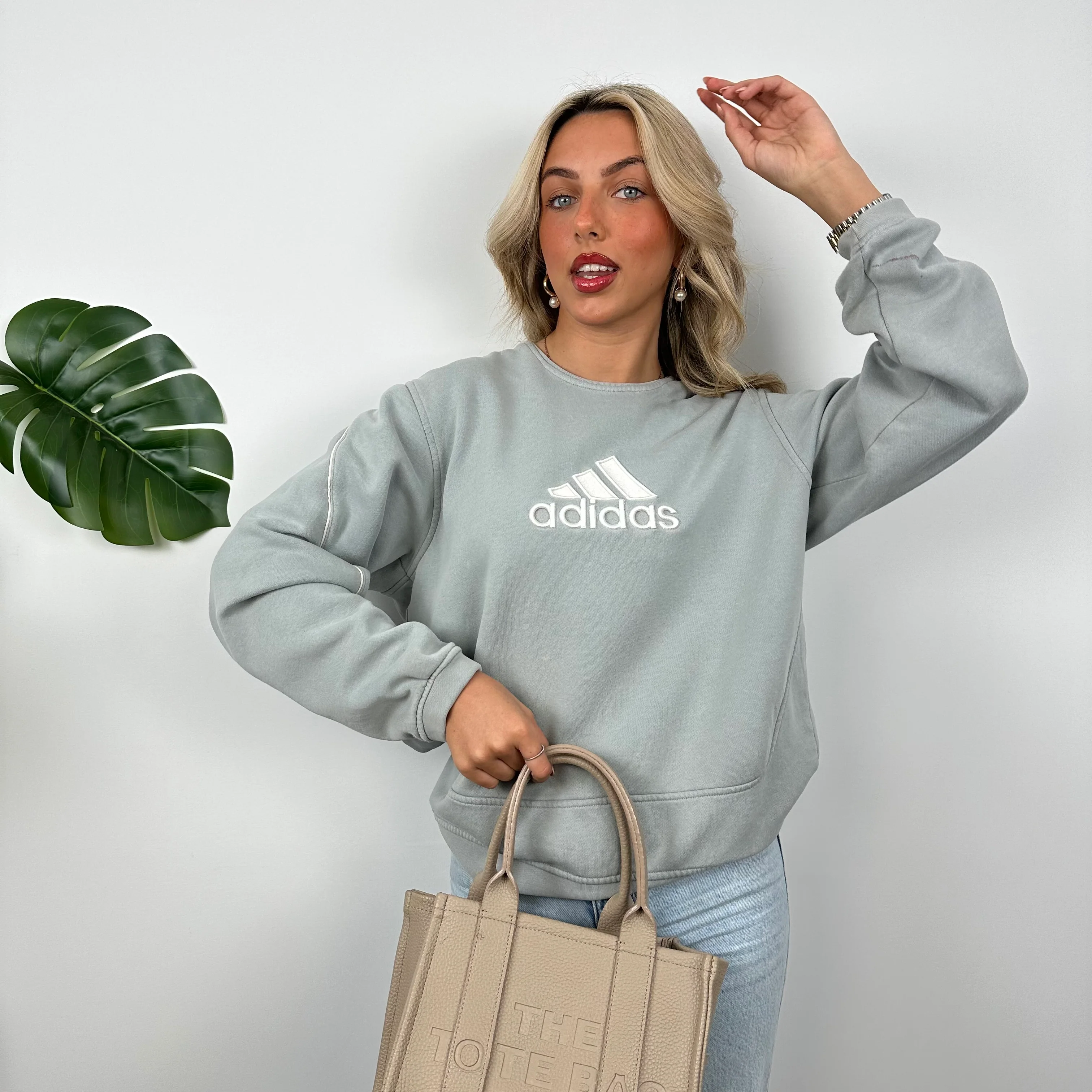 Adidas Baby Blue Embroidered Spell Out Sweatshirt (M) - Image 2