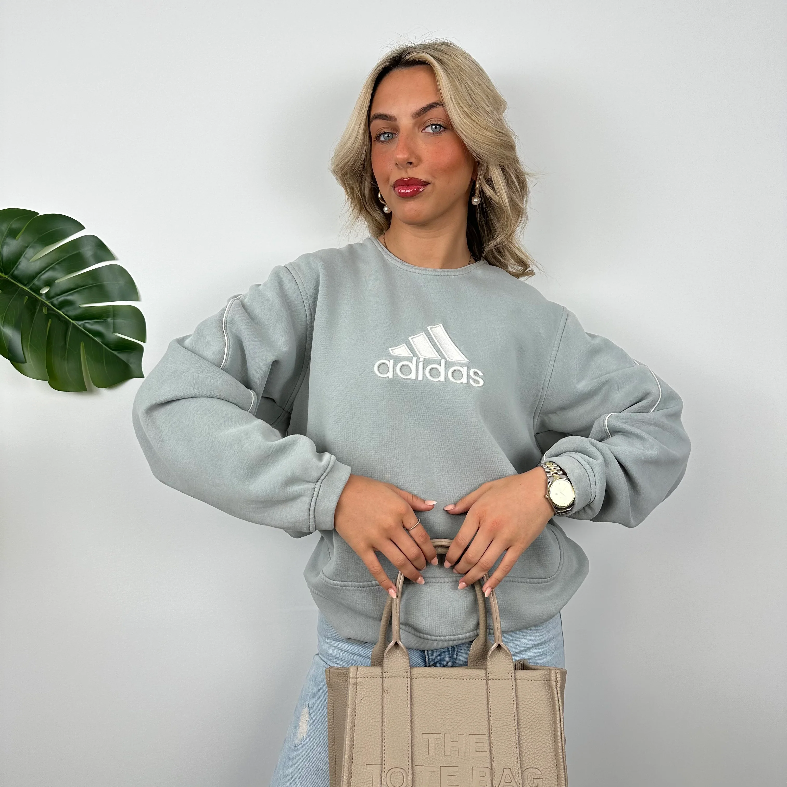 Adidas Baby Blue Embroidered Spell Out Sweatshirt (M) - Image 3