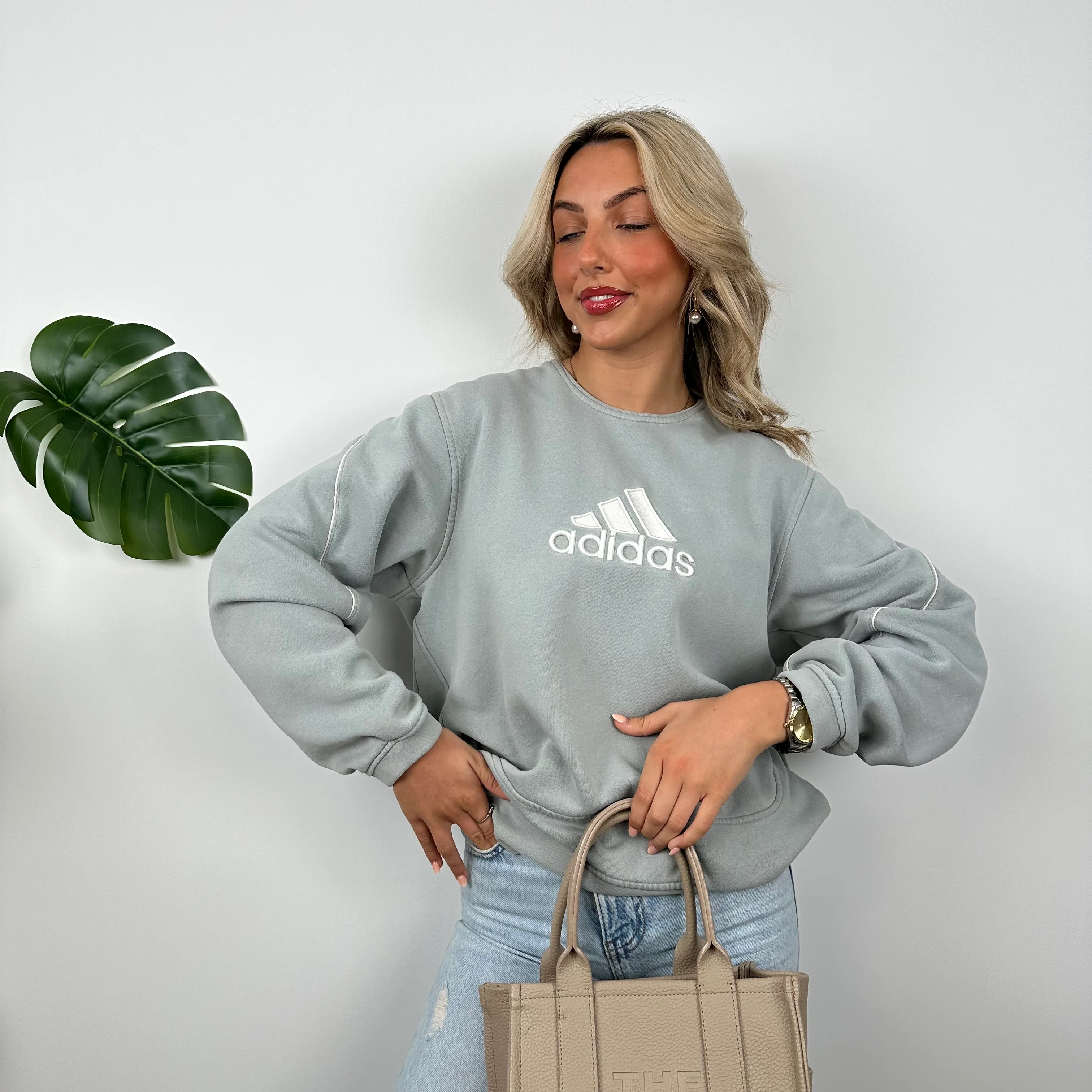 Adidas Baby Blue Embroidered Spell Out Sweatshirt (M) - Image 5