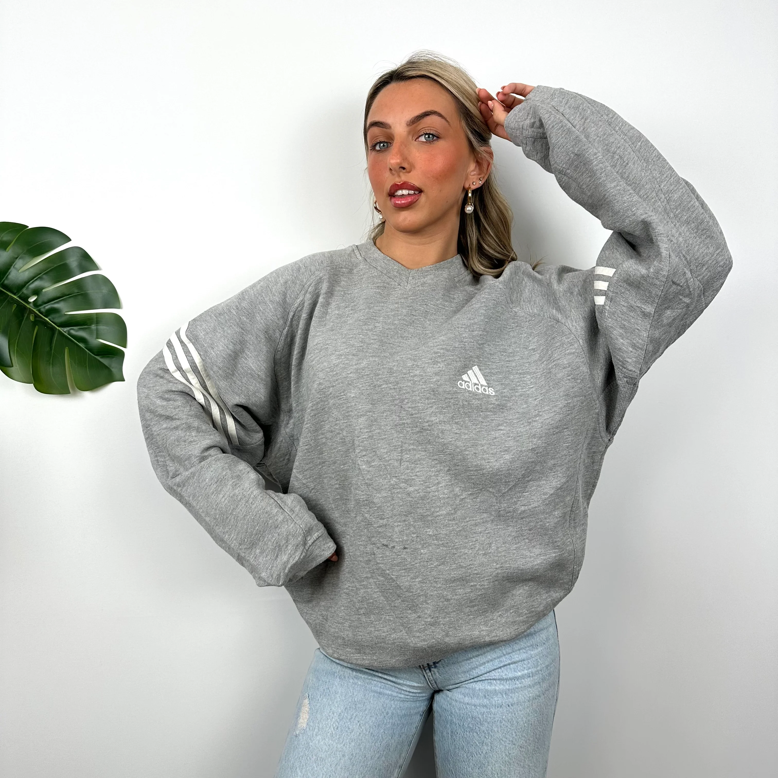 Adidas Grey Embroidered Spell Out Sweatshirt (L) - Image 2