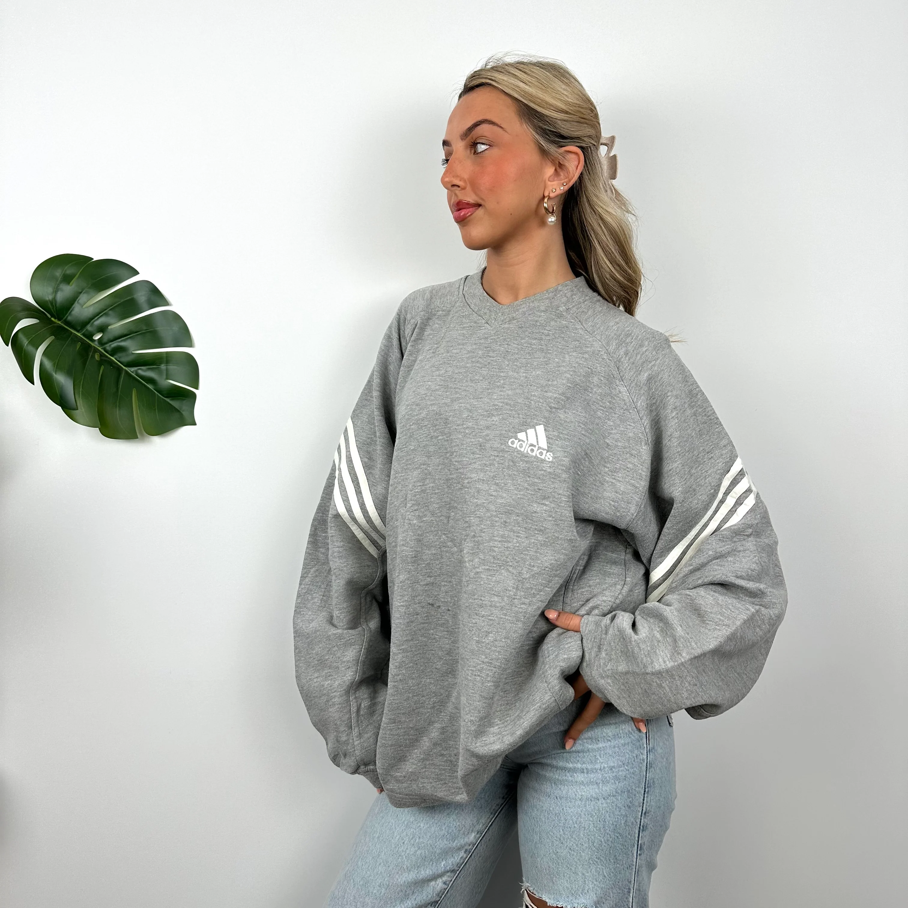 Adidas Grey Embroidered Spell Out Sweatshirt (L) - Image 5