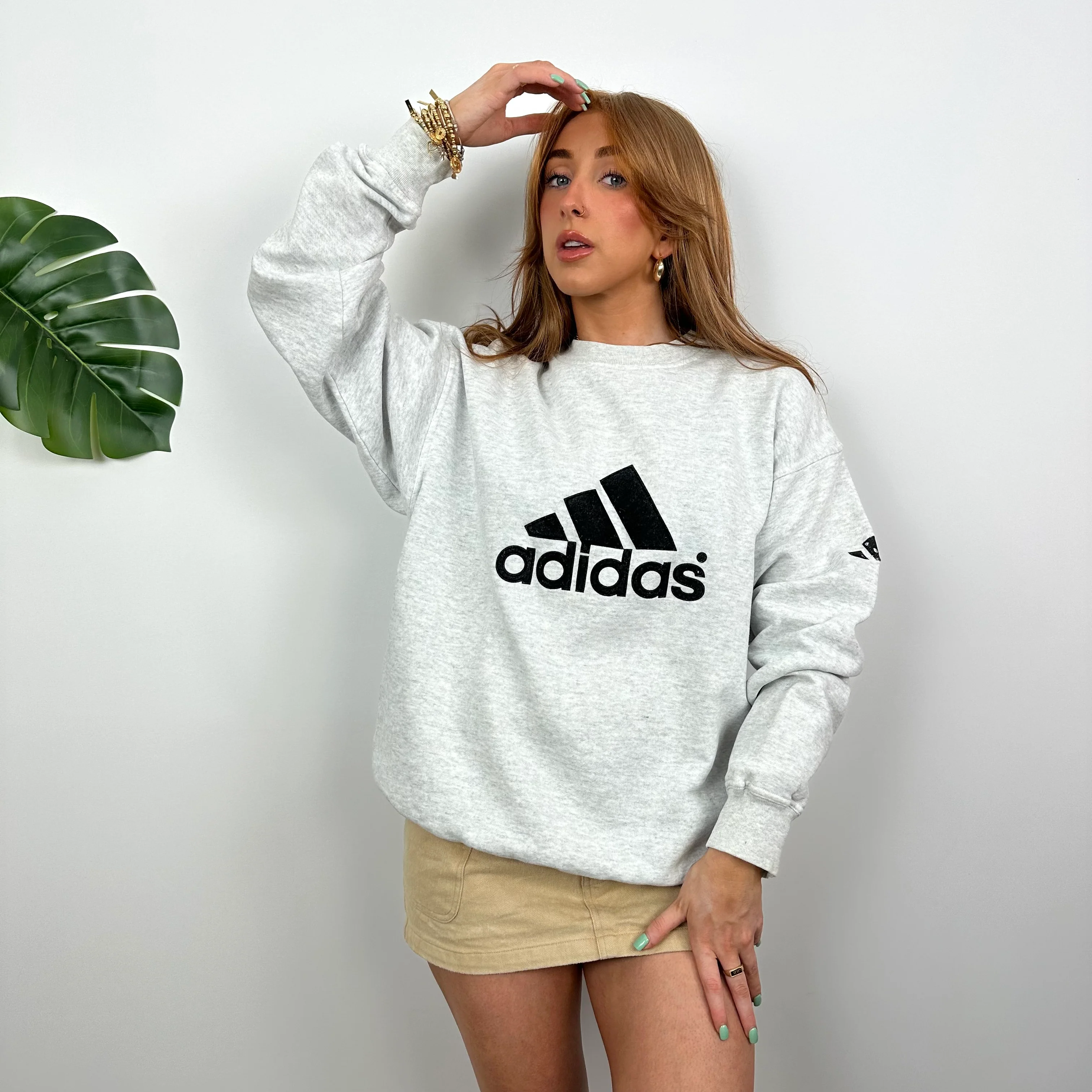 Adidas Grey Embroidered Spell Out Sweatshirt (L) - Image 2