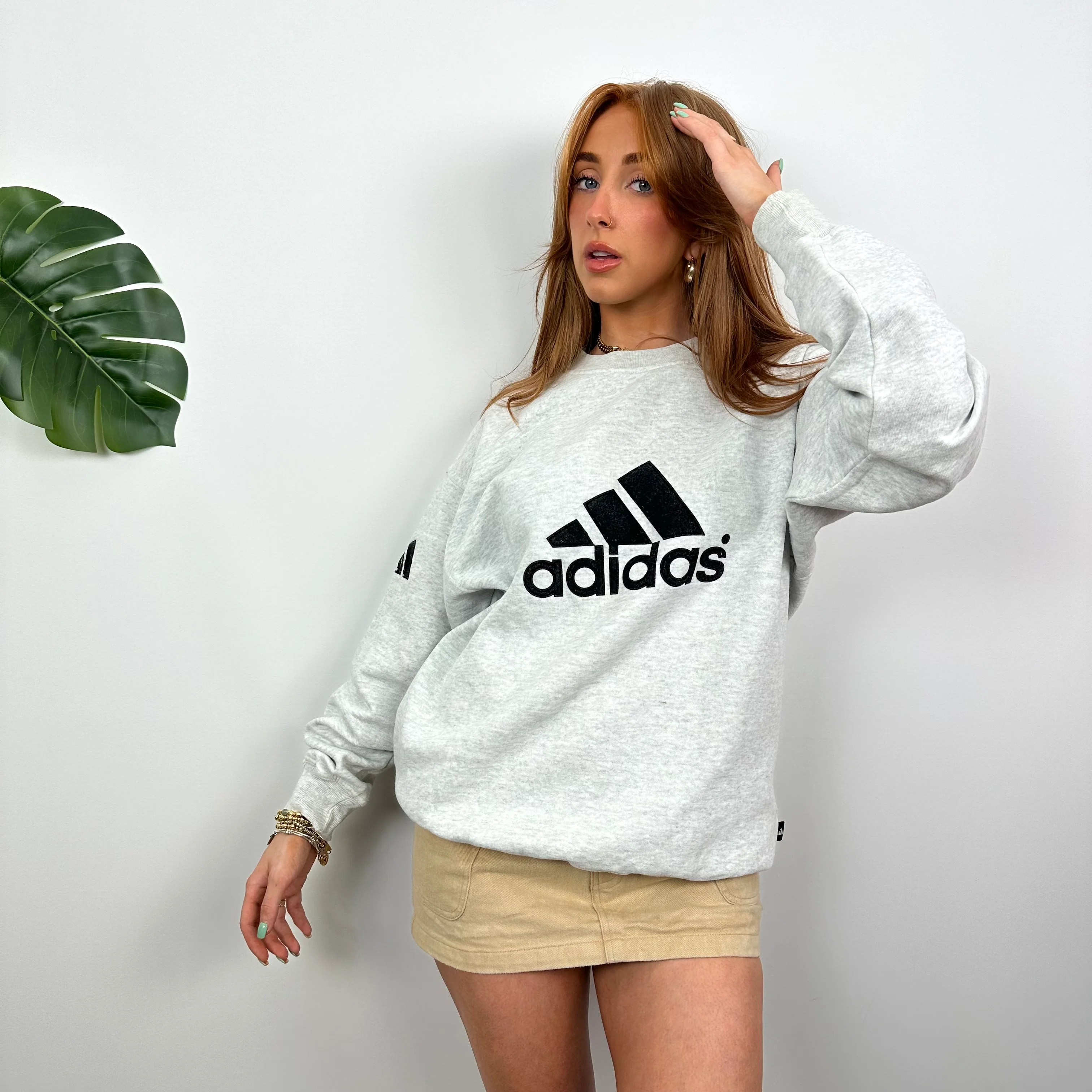Adidas Grey Embroidered Spell Out Sweatshirt (L) - Image 4