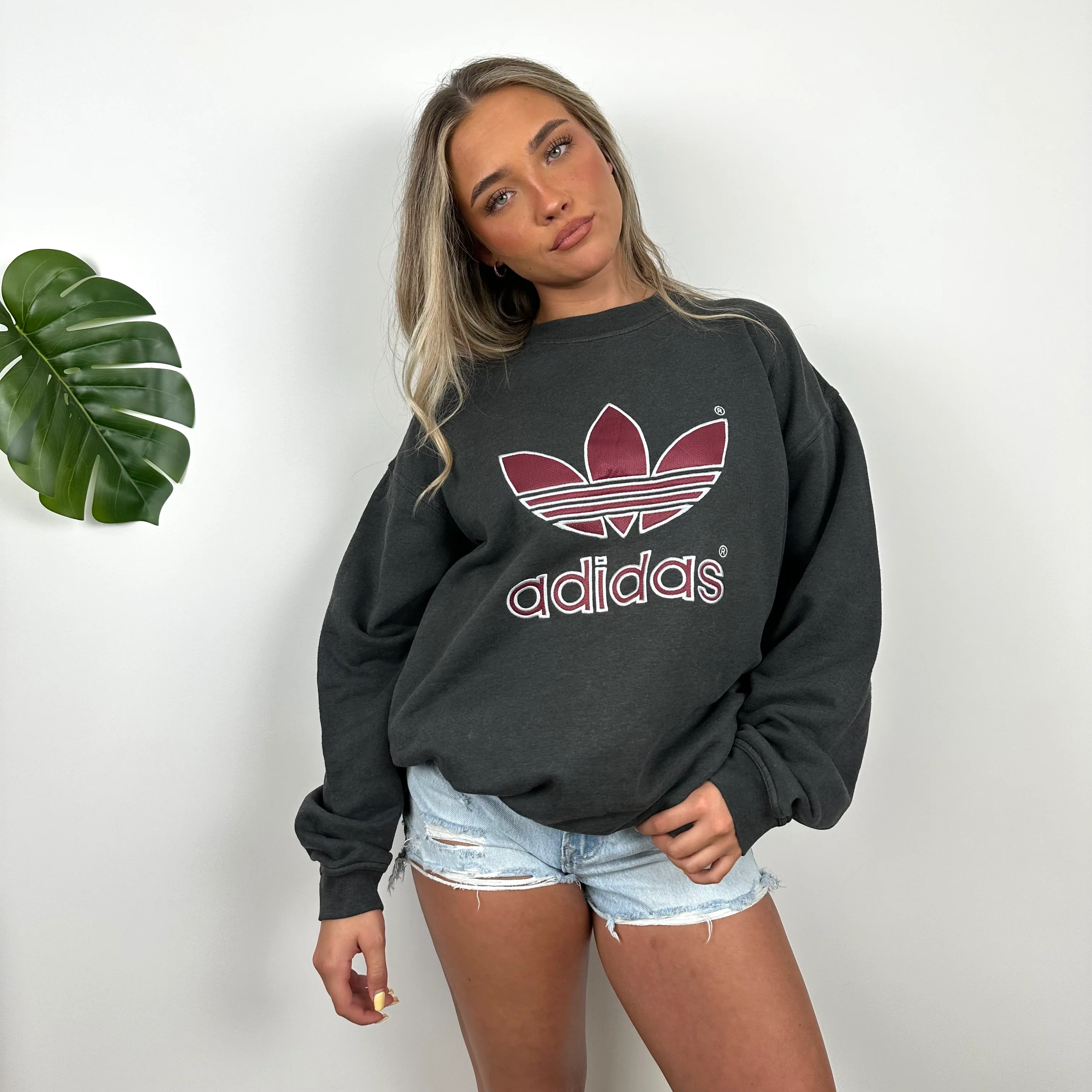 Adidas Grey Embroidered Spell Out Sweatshirt (M) - Image 4