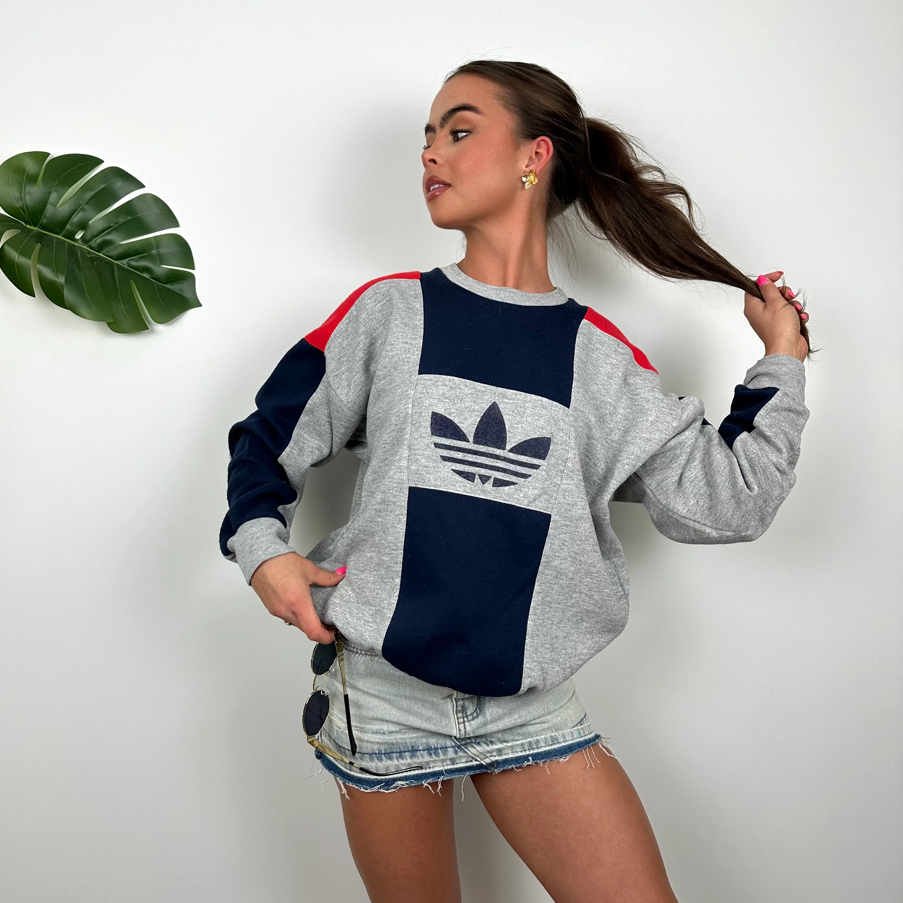 Adidas Grey Embroidered Spell Out Sweatshirt (M) - Image 3