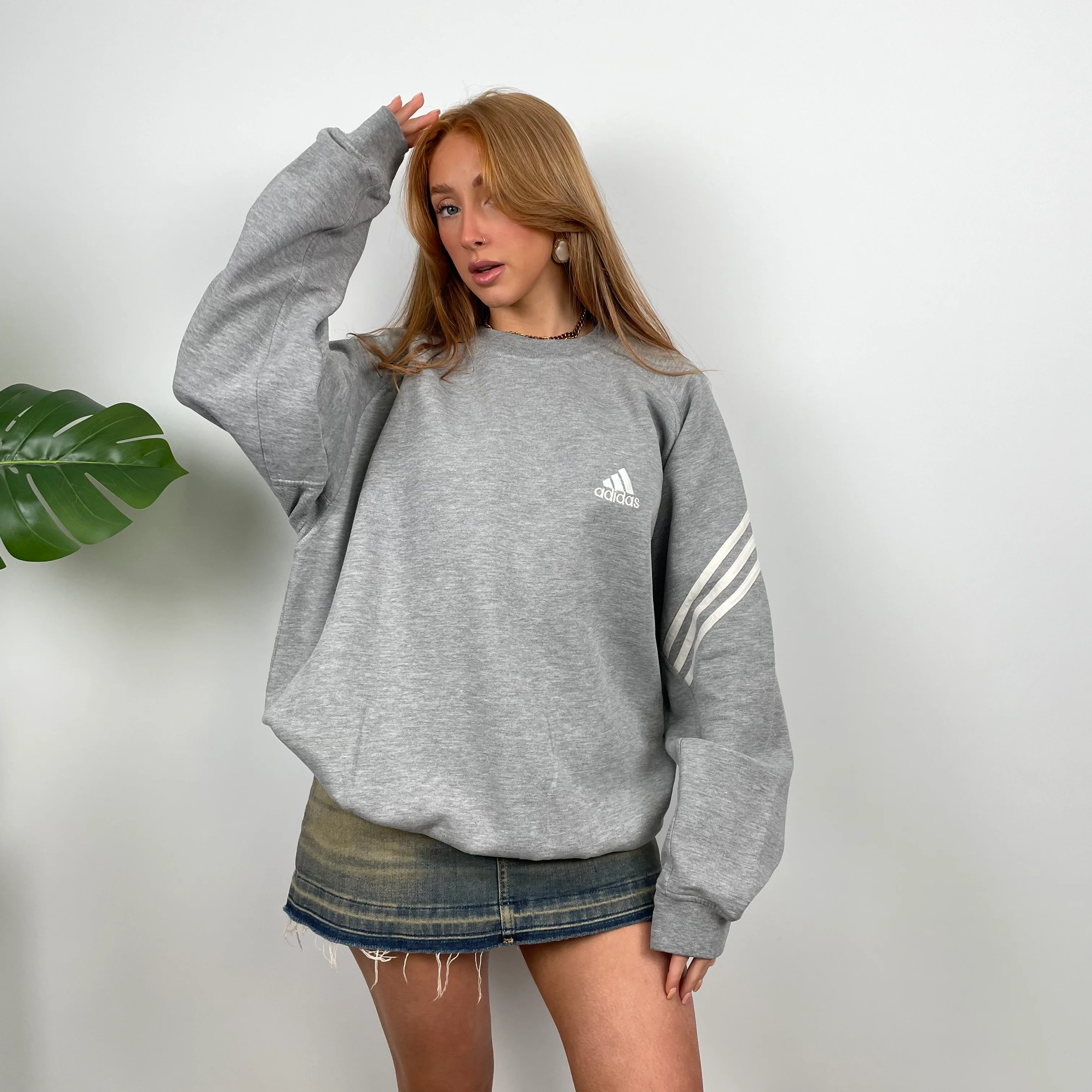 Adidas Grey Embroidered Spell Out Sweatshirt (L) - Image 3