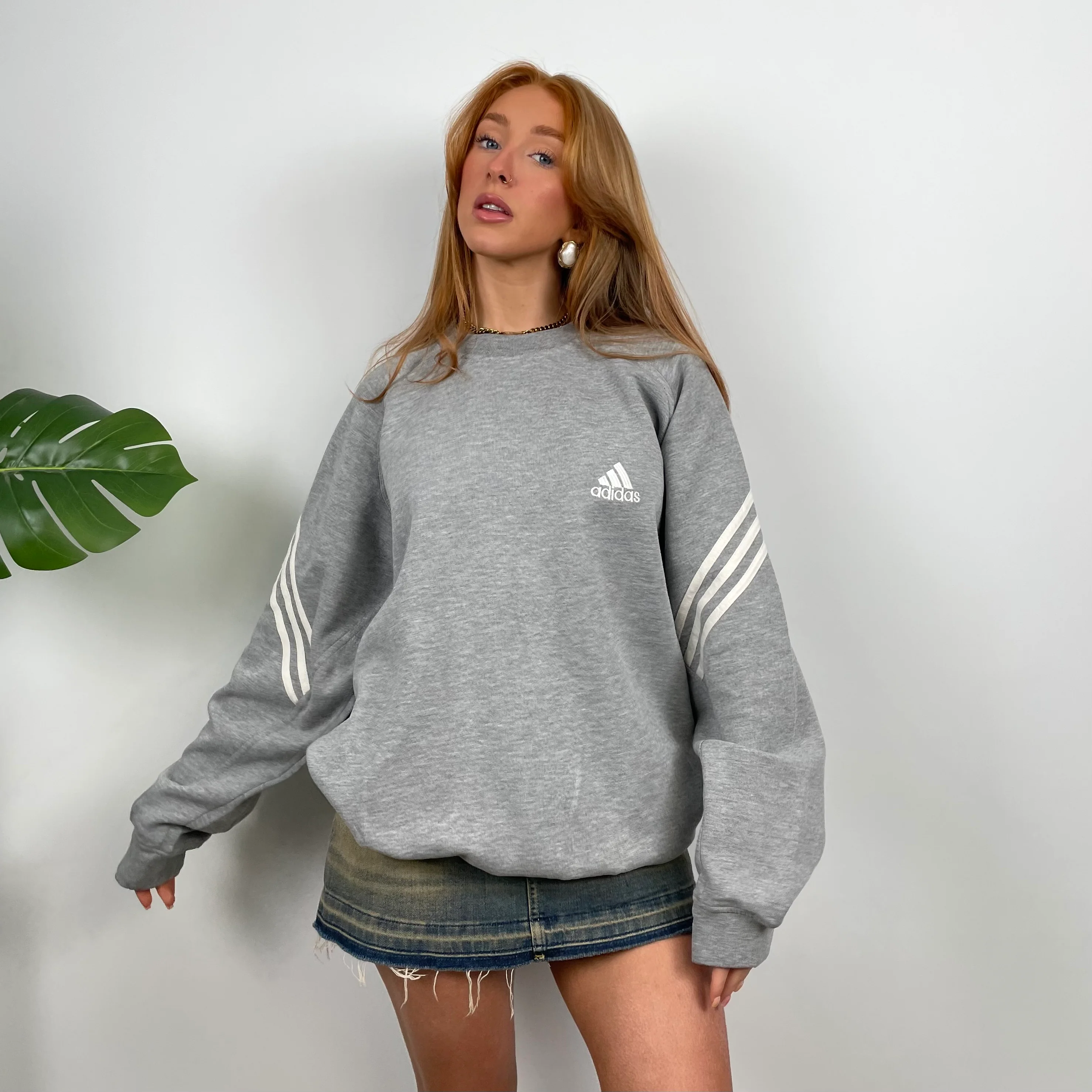 Adidas Grey Embroidered Spell Out Sweatshirt (L) - Image 4