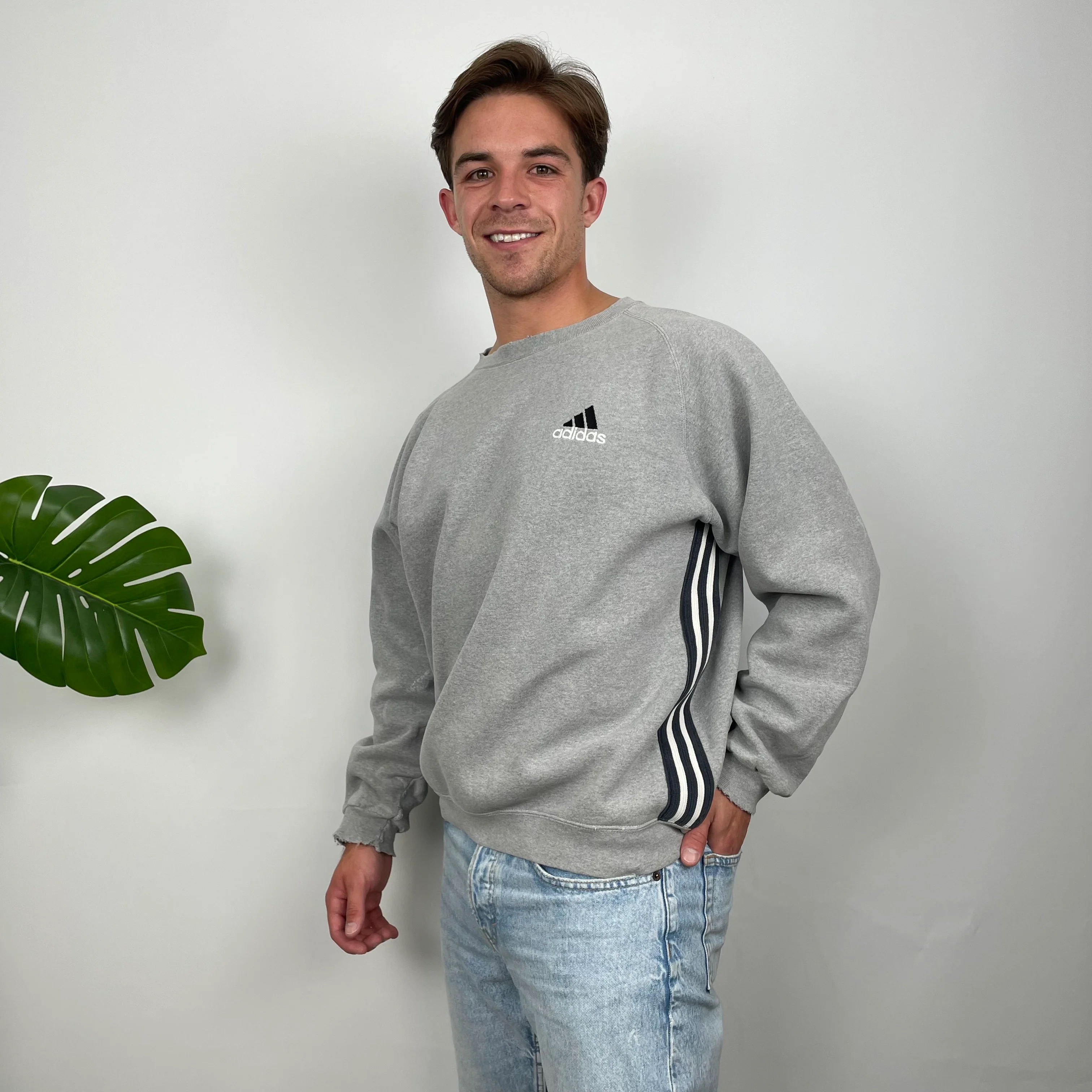 Adidas Grey Embroidered Spell Out Sweatshirt (M) - Image 2