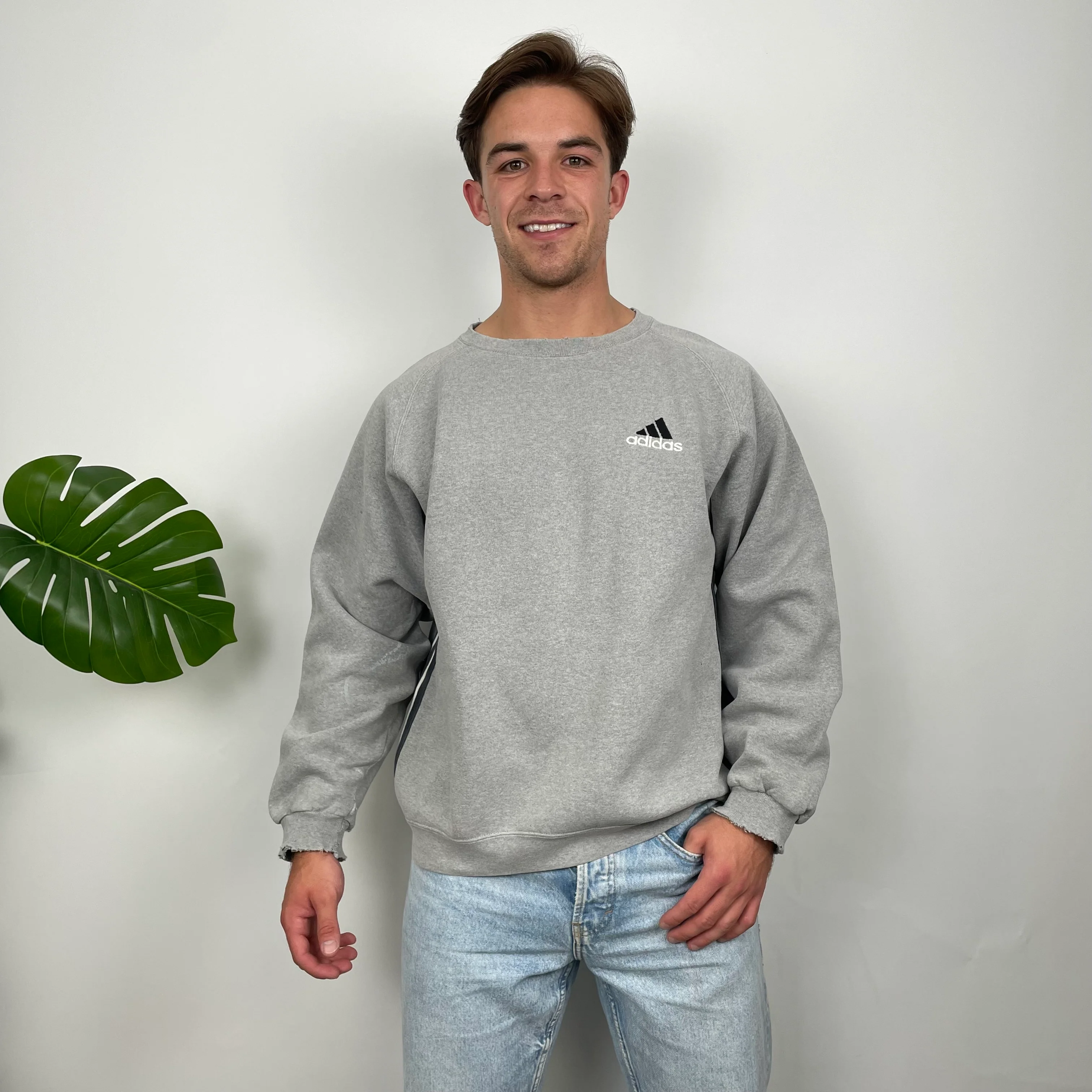Adidas Grey Embroidered Spell Out Sweatshirt (M) - Image 3