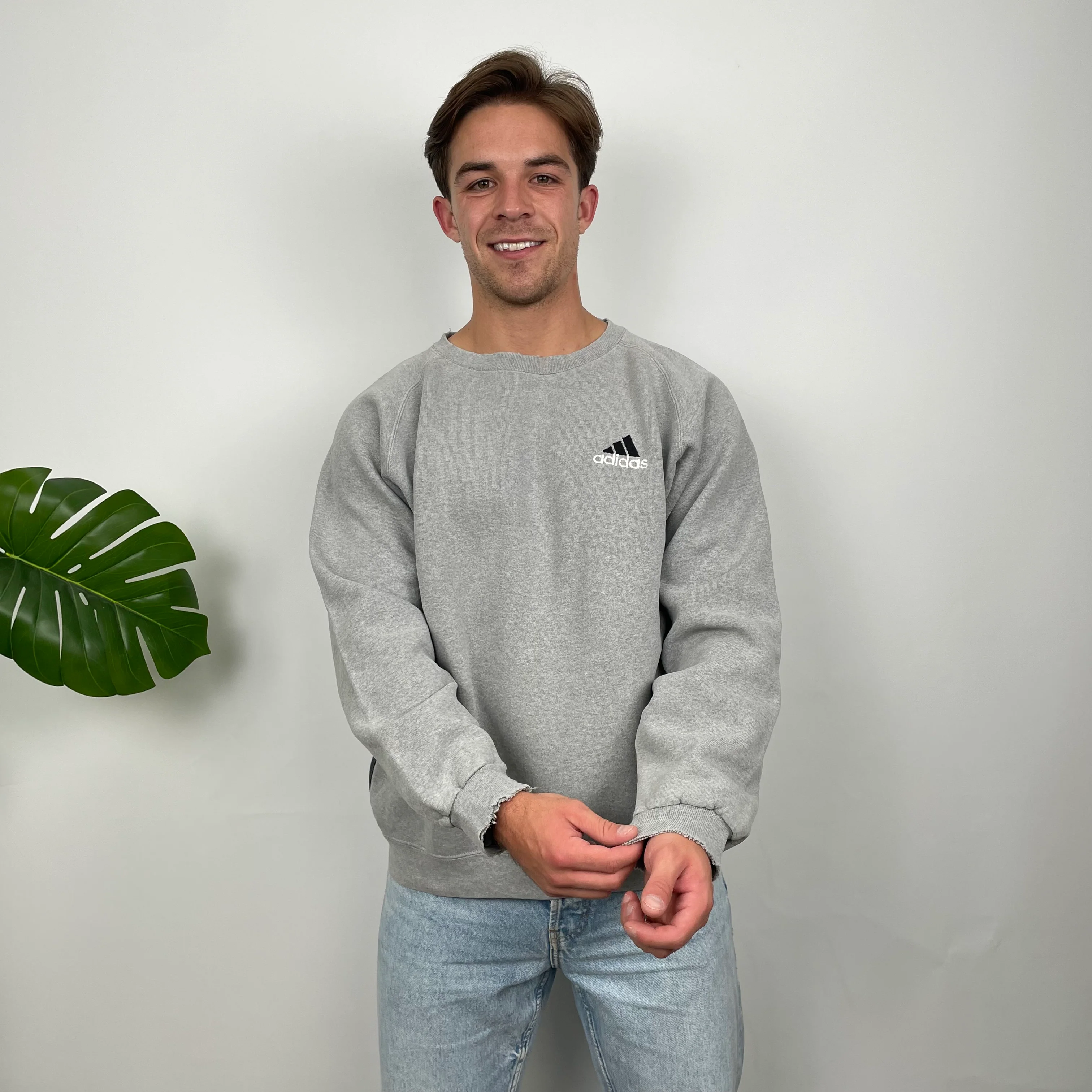 Adidas Grey Embroidered Spell Out Sweatshirt (M) - Image 6