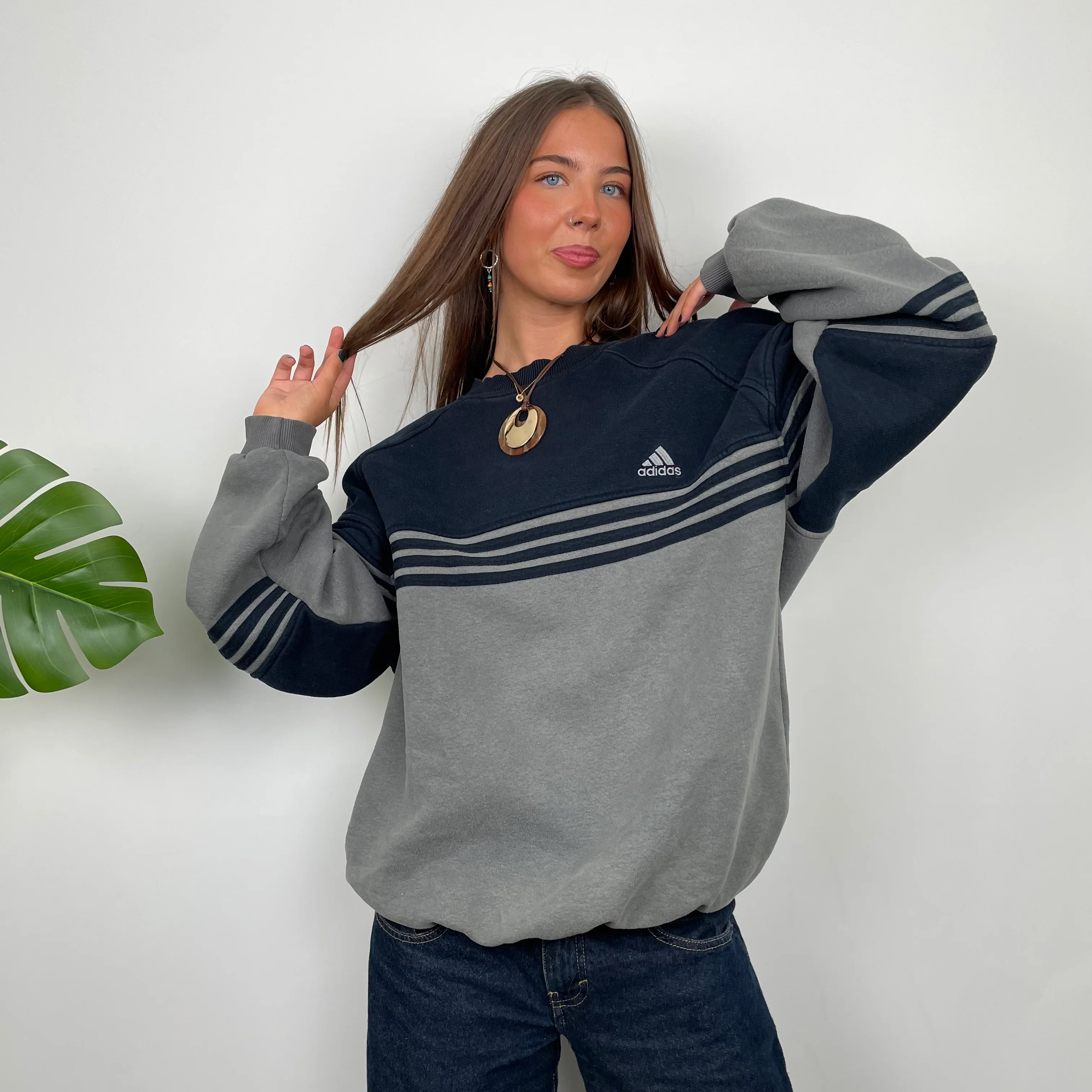 Adidas Grey Embroidered Spell Out Sweatshirt (L) - Image 7
