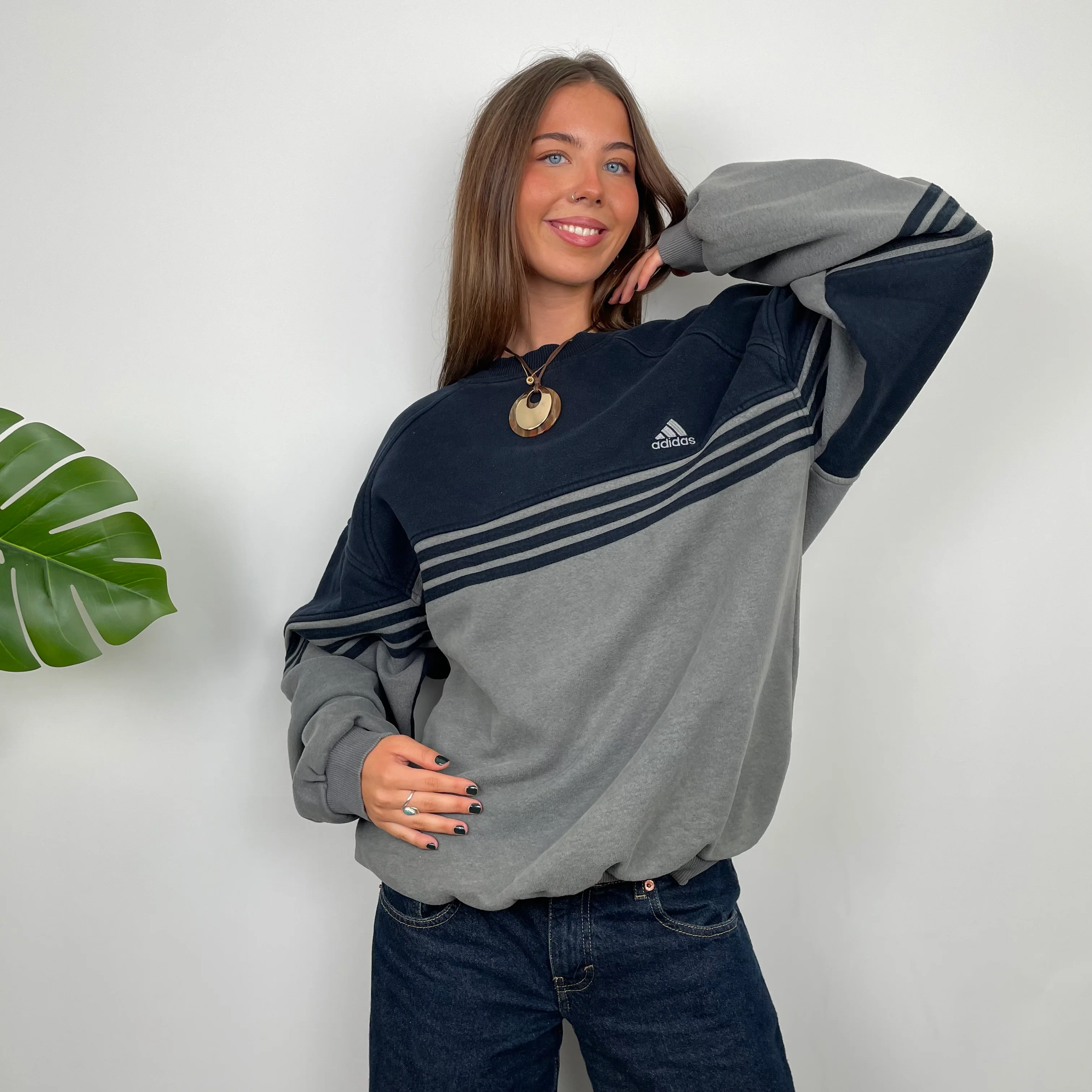 Adidas Grey Embroidered Spell Out Sweatshirt (L) - Image 8