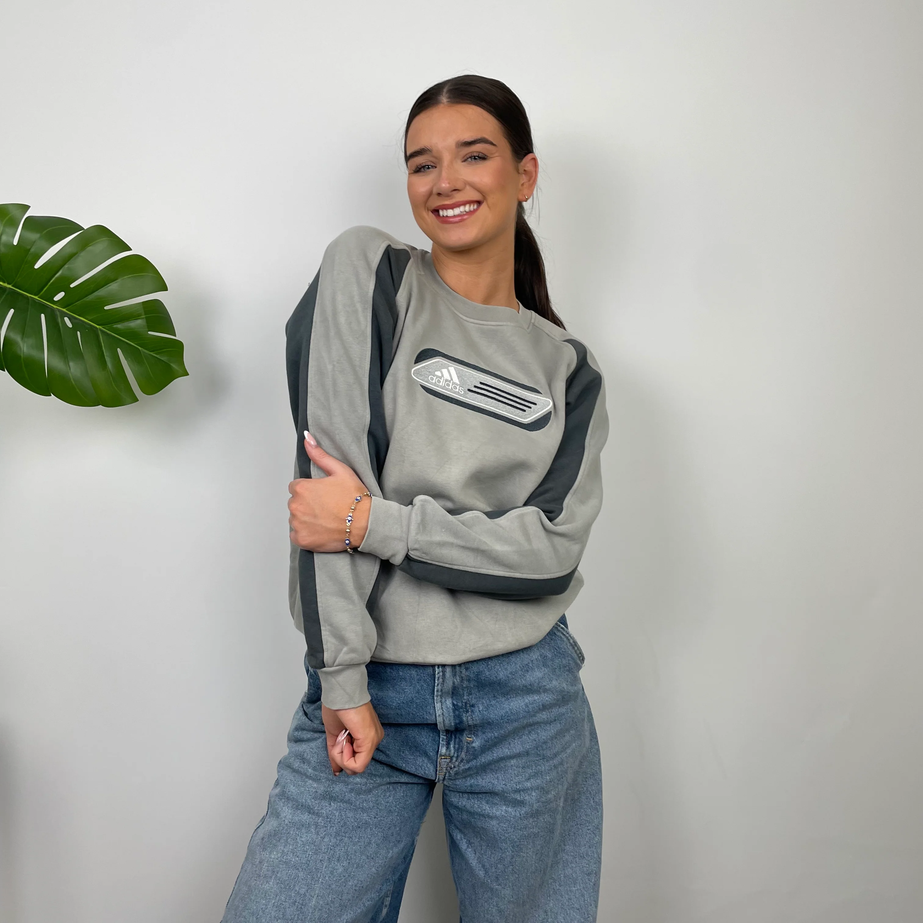 Adidas Grey Embroidered Spell Out Sweatshirt (S) - Image 3
