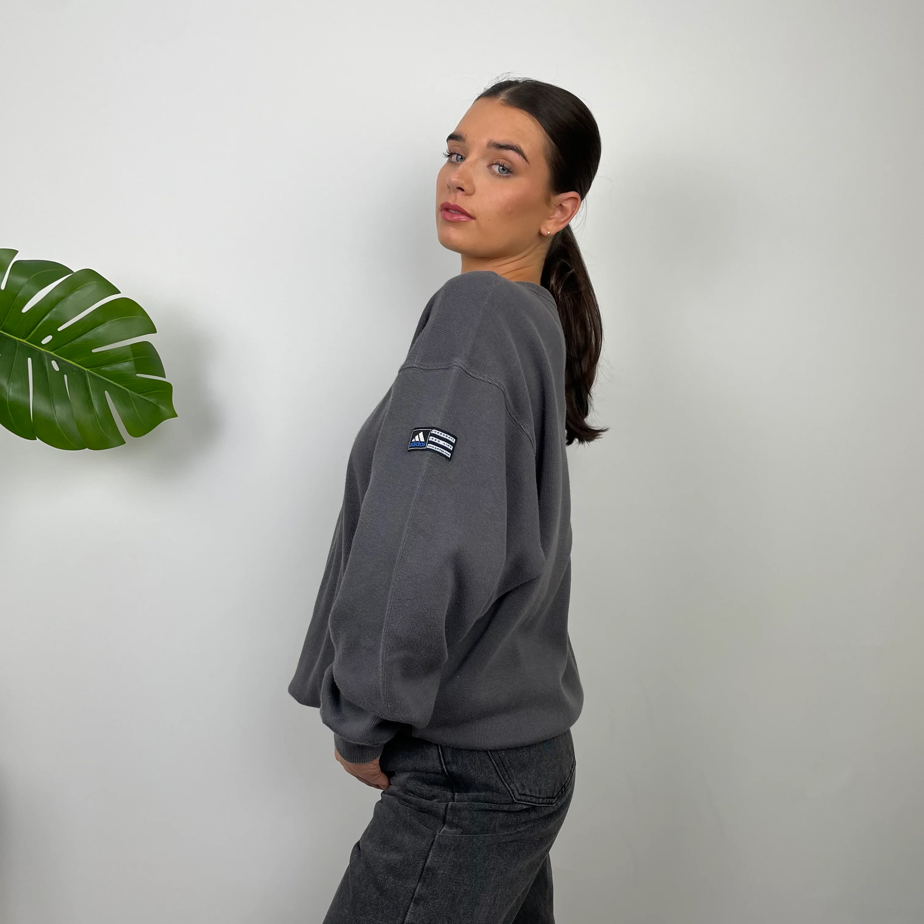 Adidas Grey Embroidered Spell Out Sweatshirt (L) - Image 6