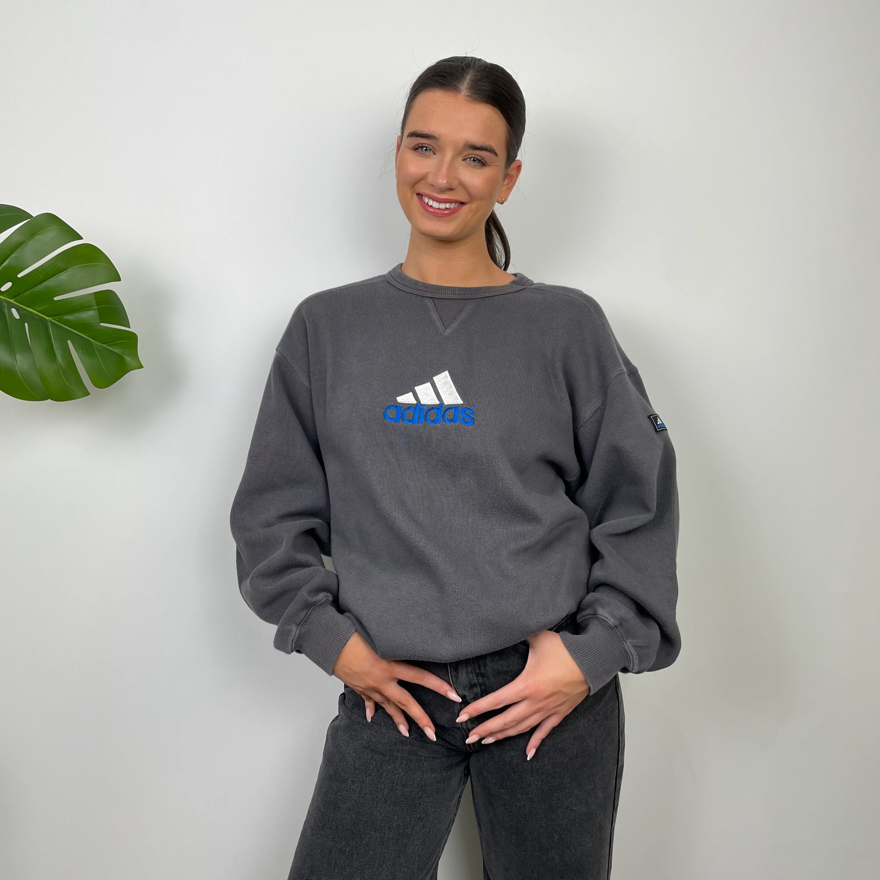 Adidas Grey Embroidered Spell Out Sweatshirt (L) - Image 7