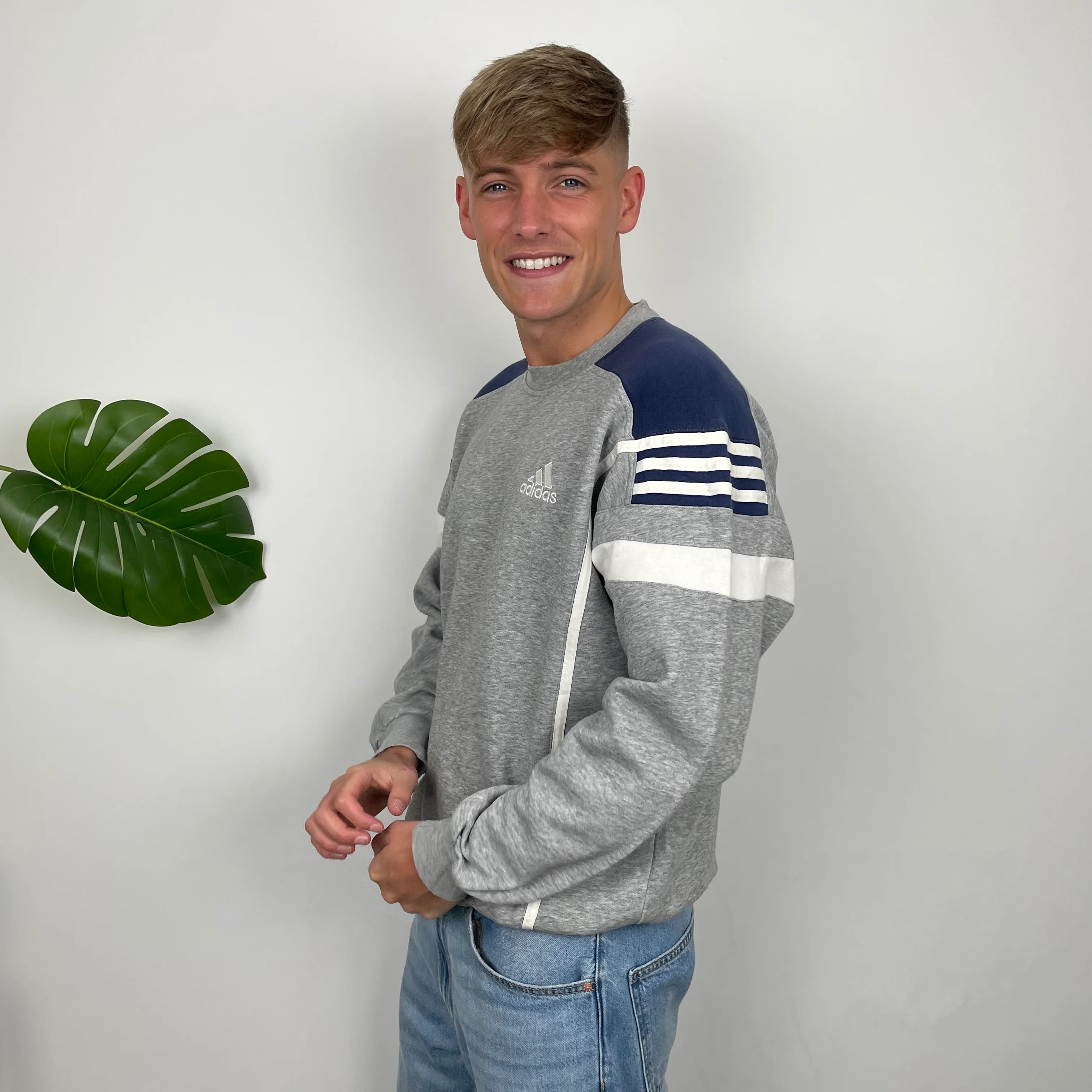 Adidas Grey Embroidered Spell Out Sweatshirt (L) - Image 2
