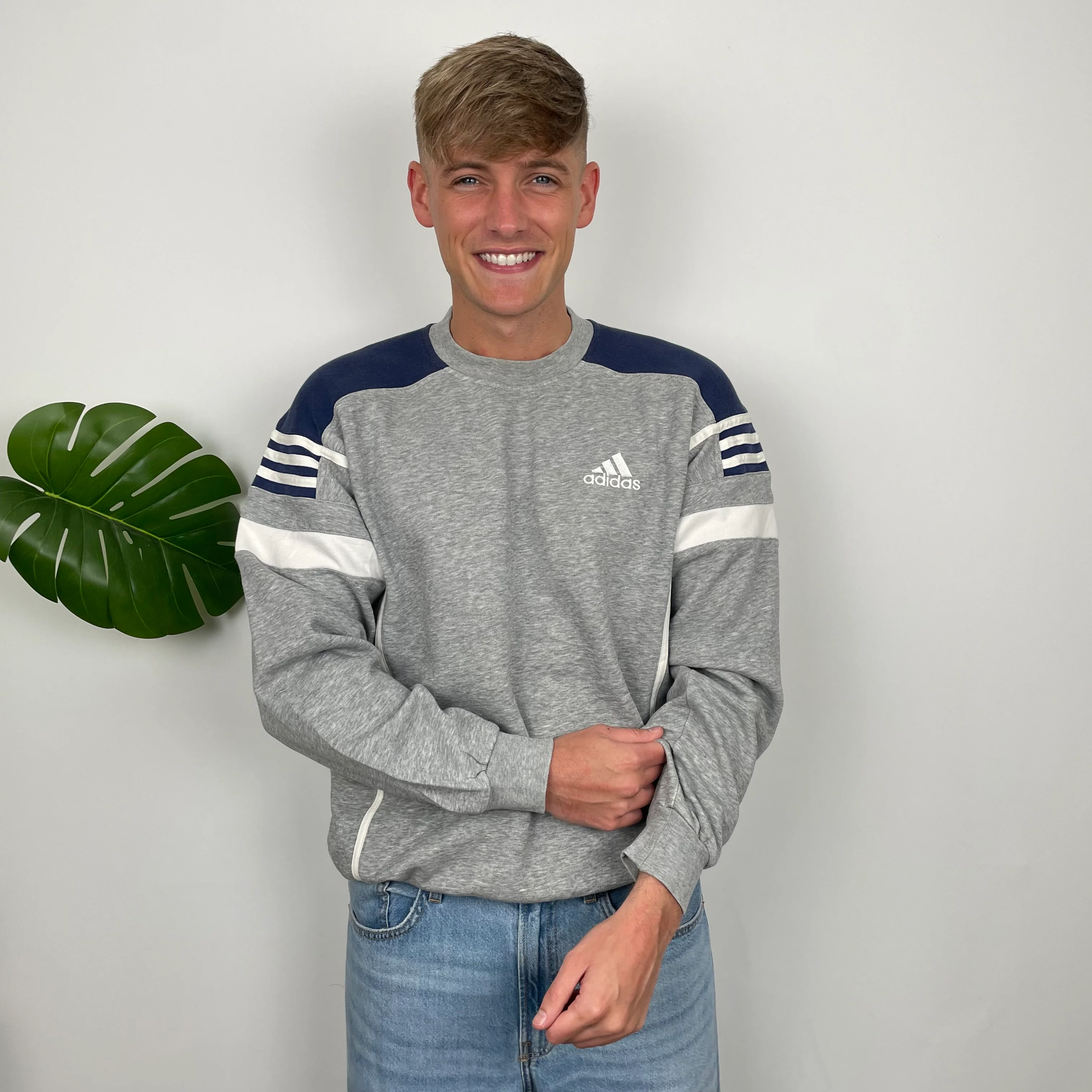 Adidas Grey Embroidered Spell Out Sweatshirt (L) - Image 3