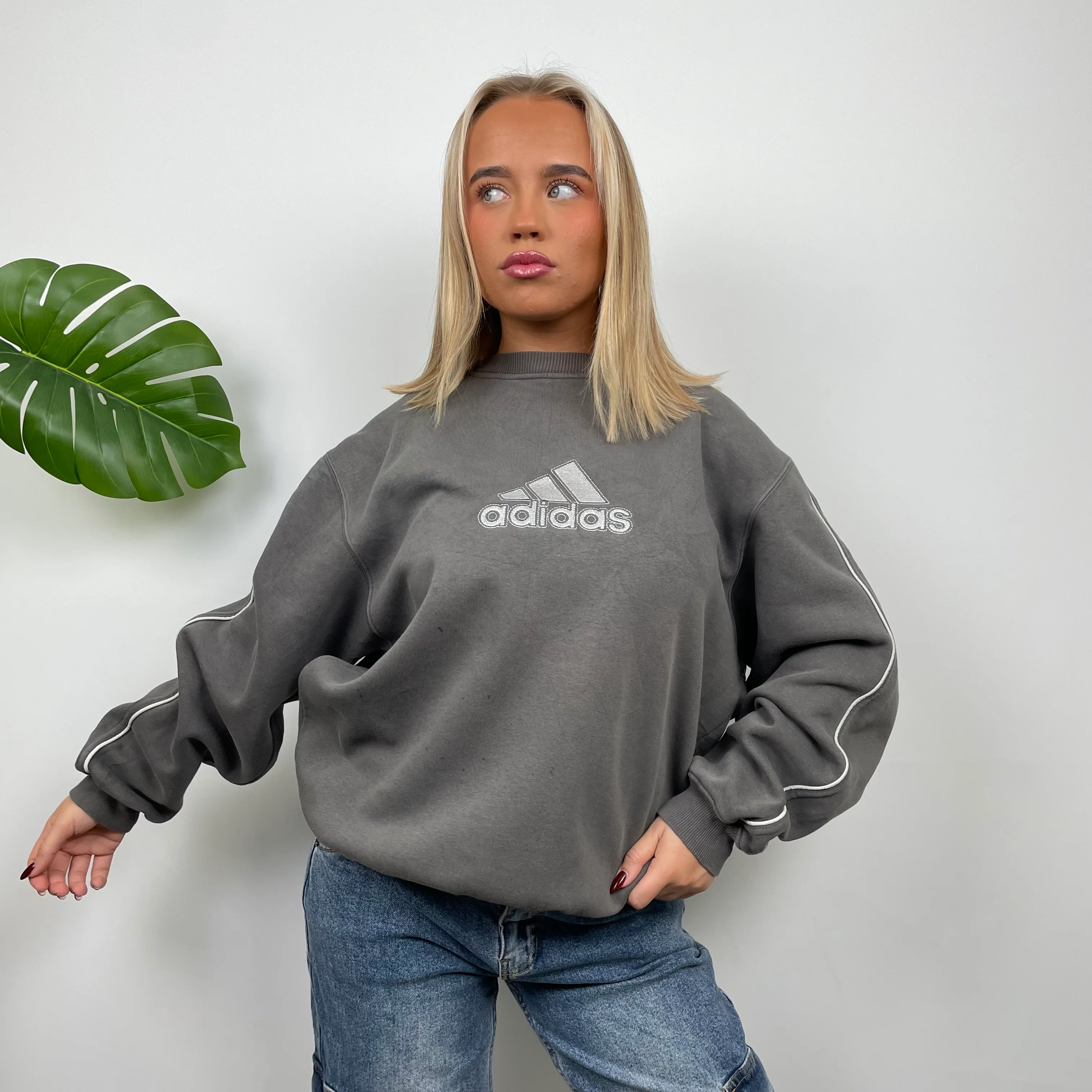 Adidas Grey Embroidered Spell Out Sweatshirt - Image 2