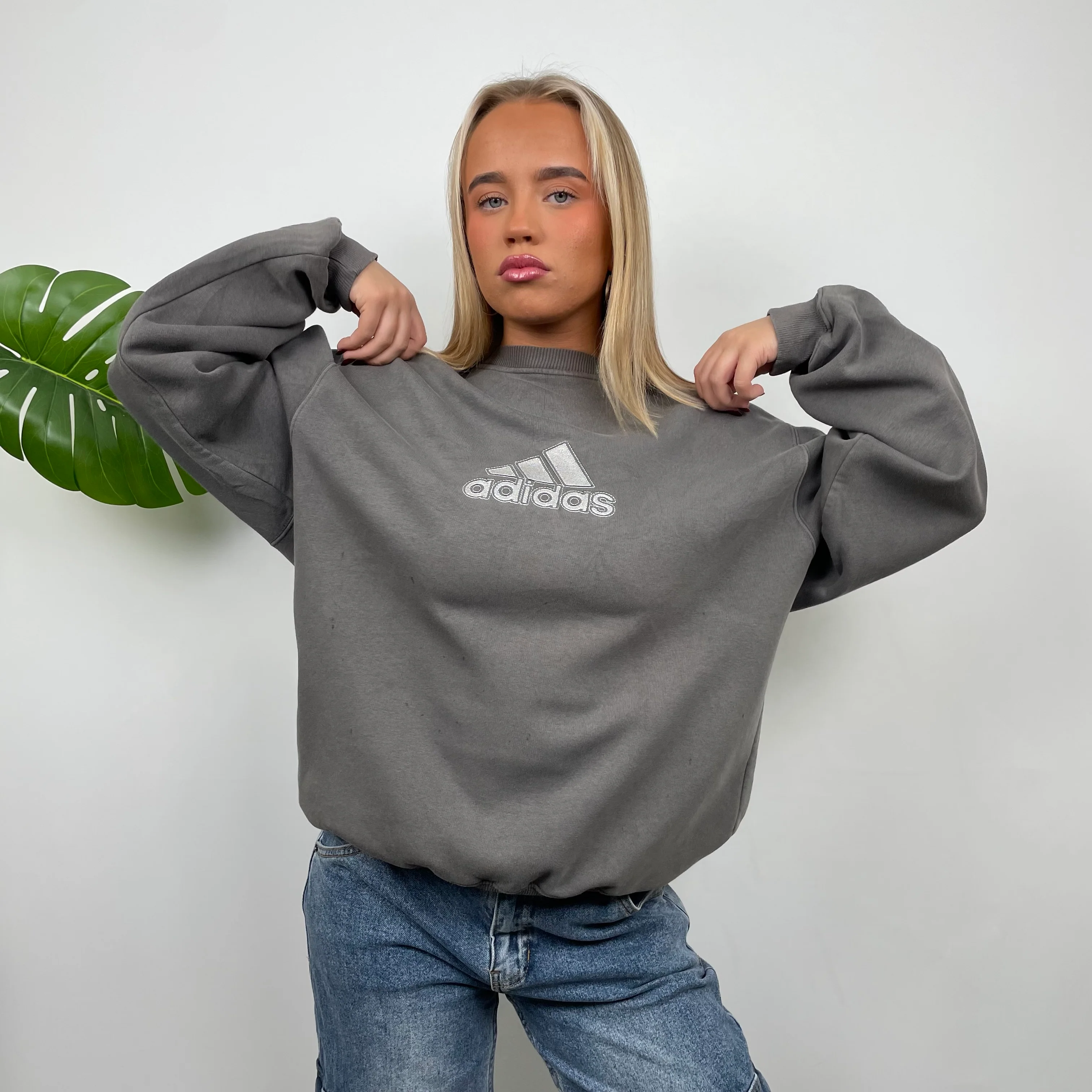 Adidas Grey Embroidered Spell Out Sweatshirt - Image 4