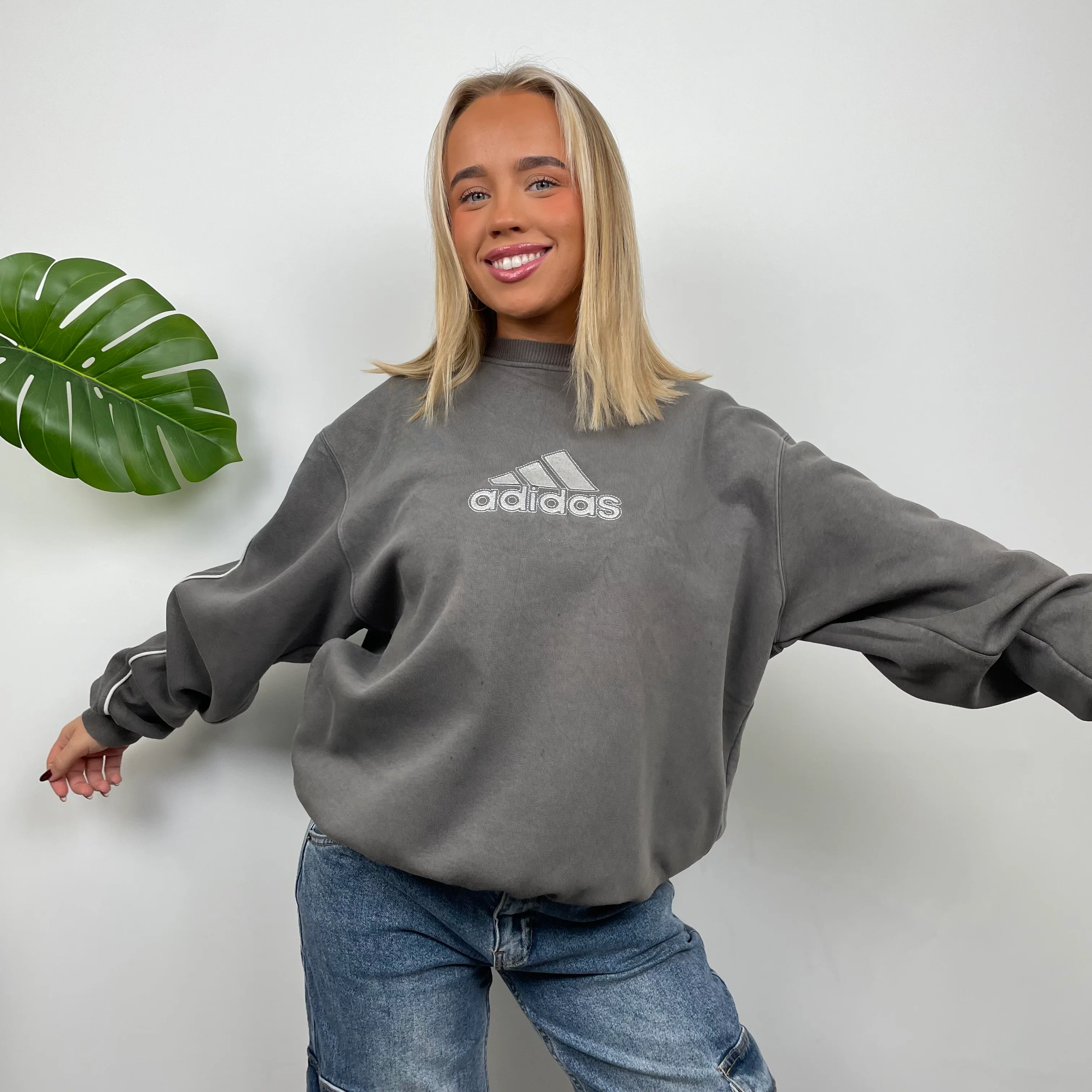 Adidas Grey Embroidered Spell Out Sweatshirt - Image 6