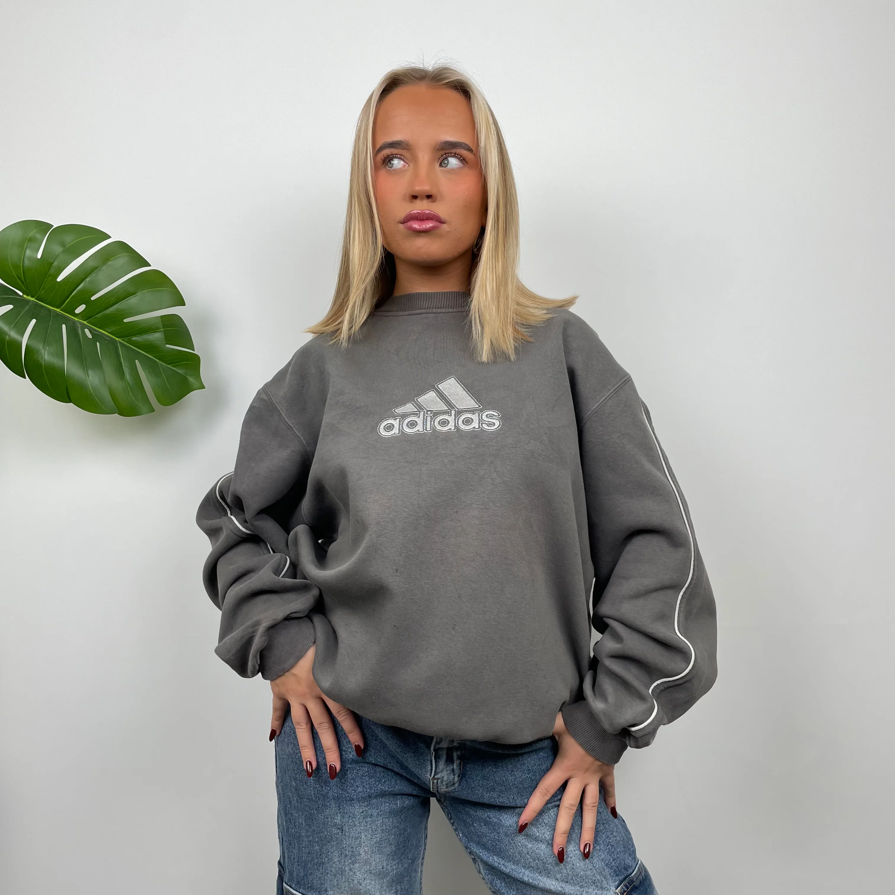 Adidas Grey Embroidered Spell Out Sweatshirt - Image 7