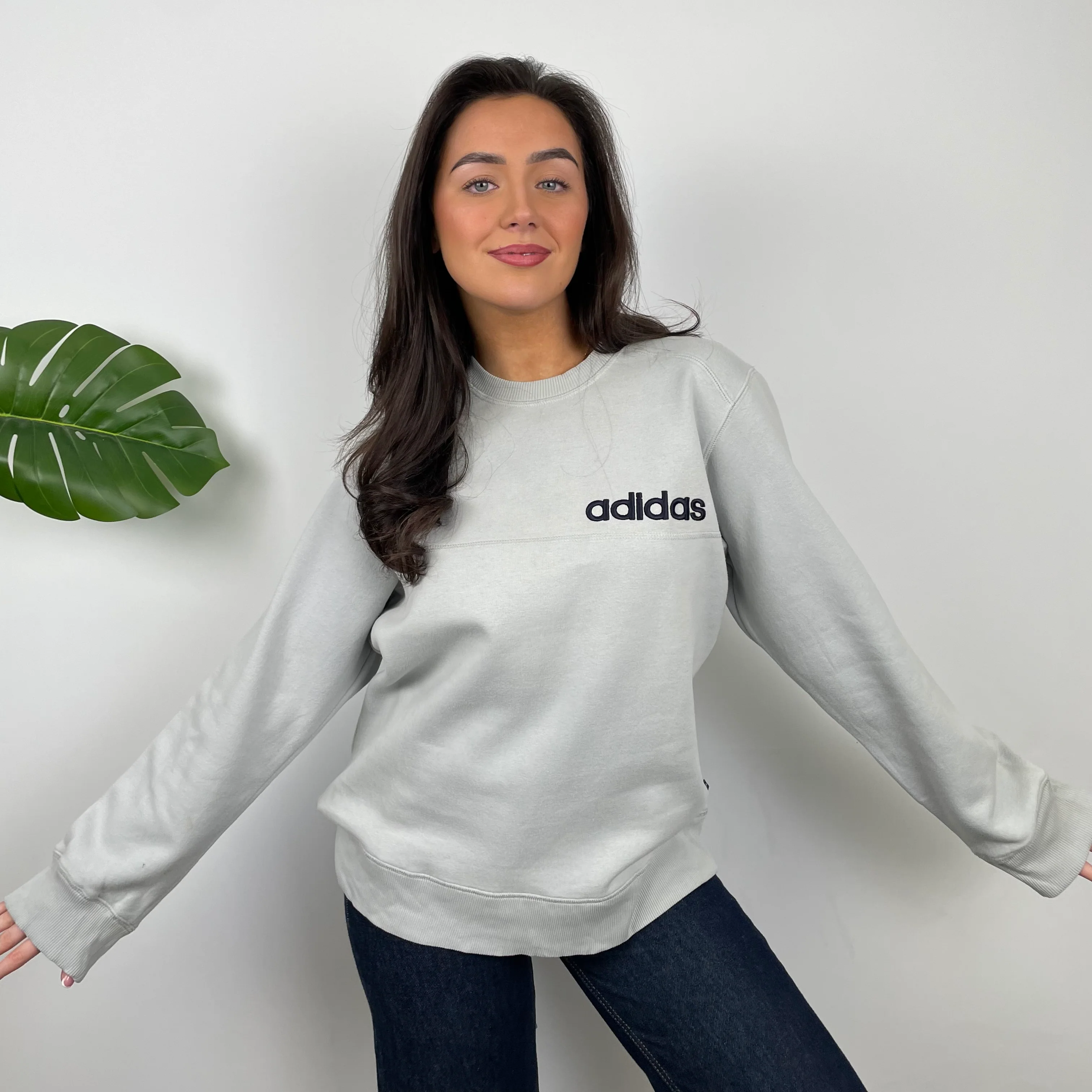 Adidas Grey Embroidered Spell Out Sweatshirt (L)