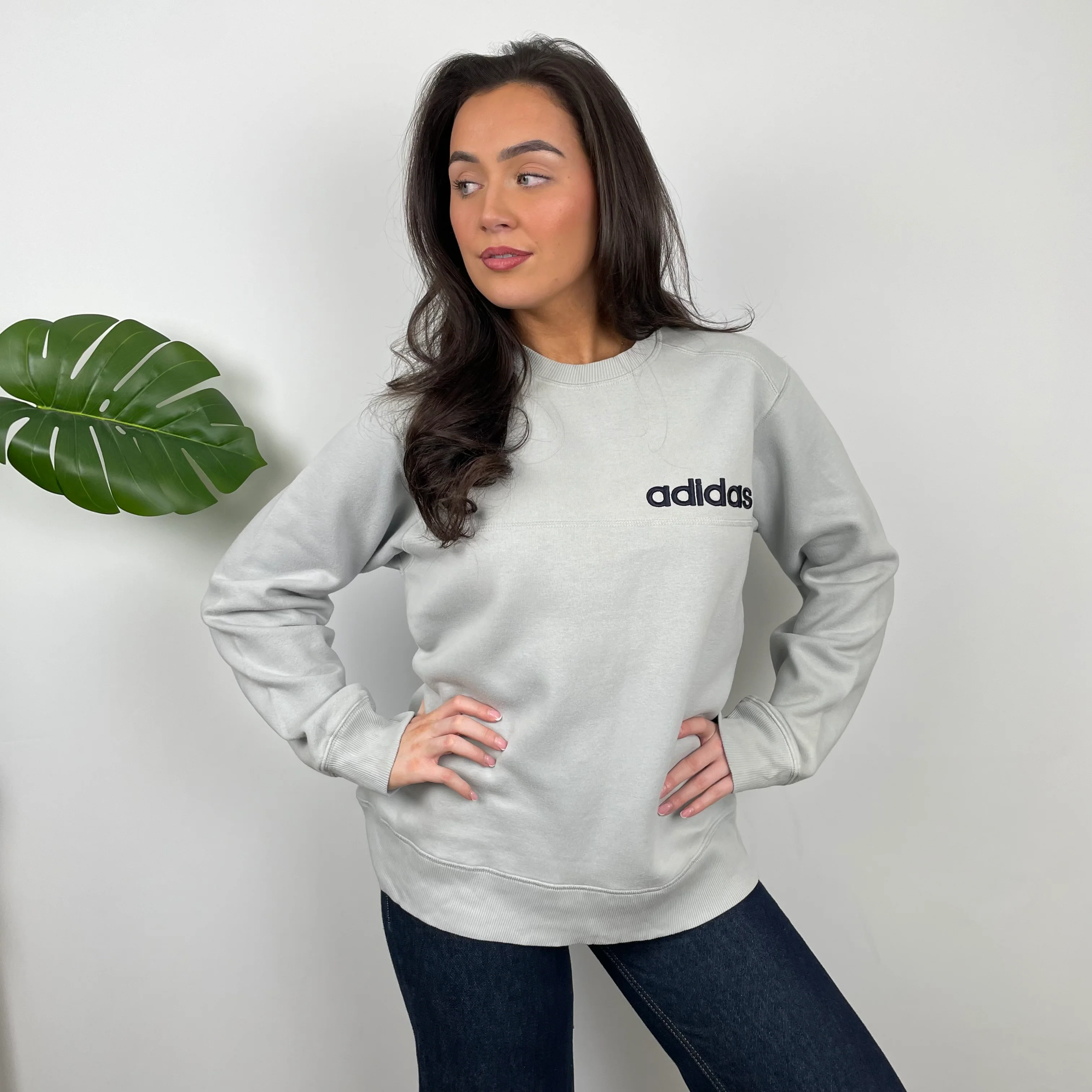 Adidas Grey Embroidered Spell Out Sweatshirt (L) - Image 2