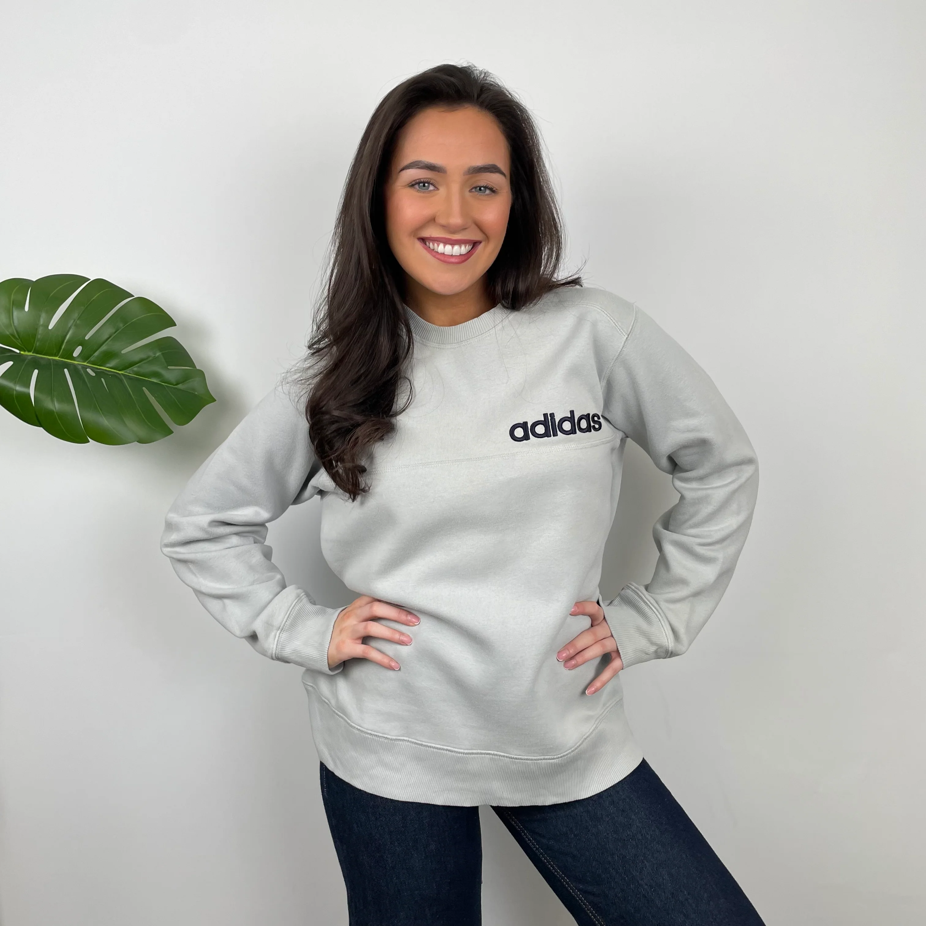 Adidas Grey Embroidered Spell Out Sweatshirt (L) - Image 3