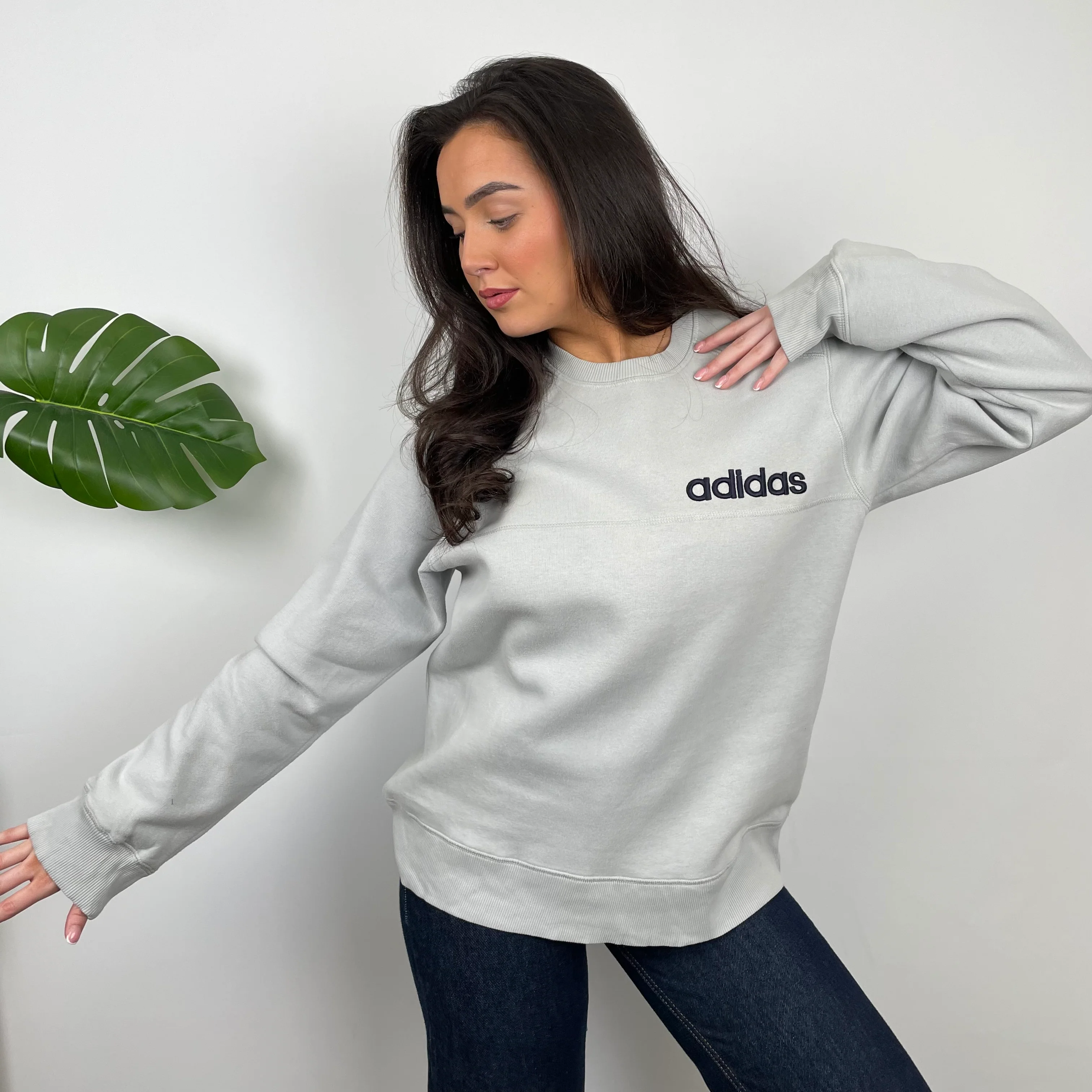 Adidas Grey Embroidered Spell Out Sweatshirt (L) - Image 4