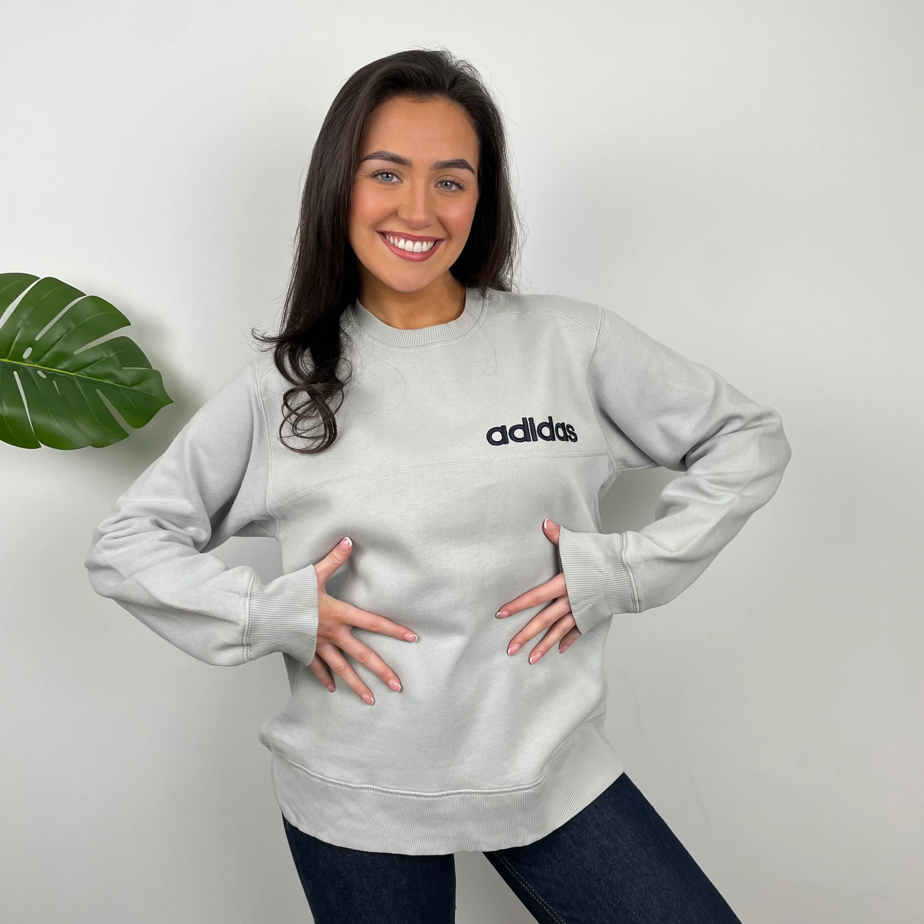 Adidas Grey Embroidered Spell Out Sweatshirt (L) - Image 5