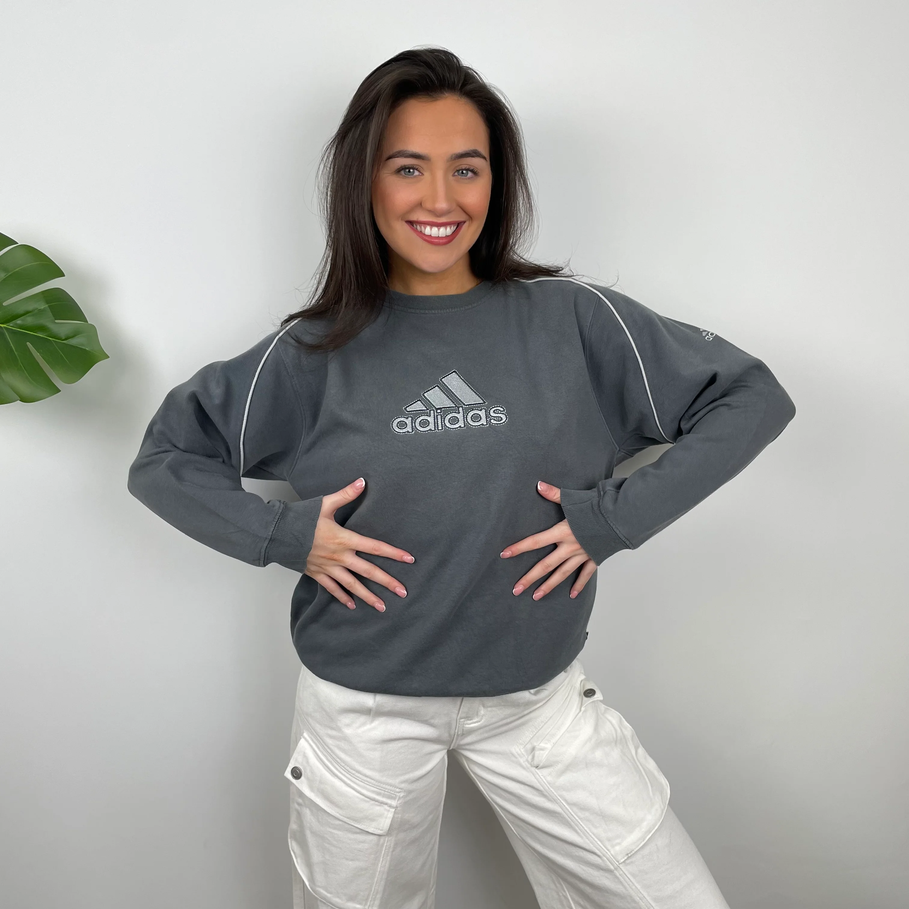 Adidas Grey Embroidered Spell Out Sweatshirt (M)