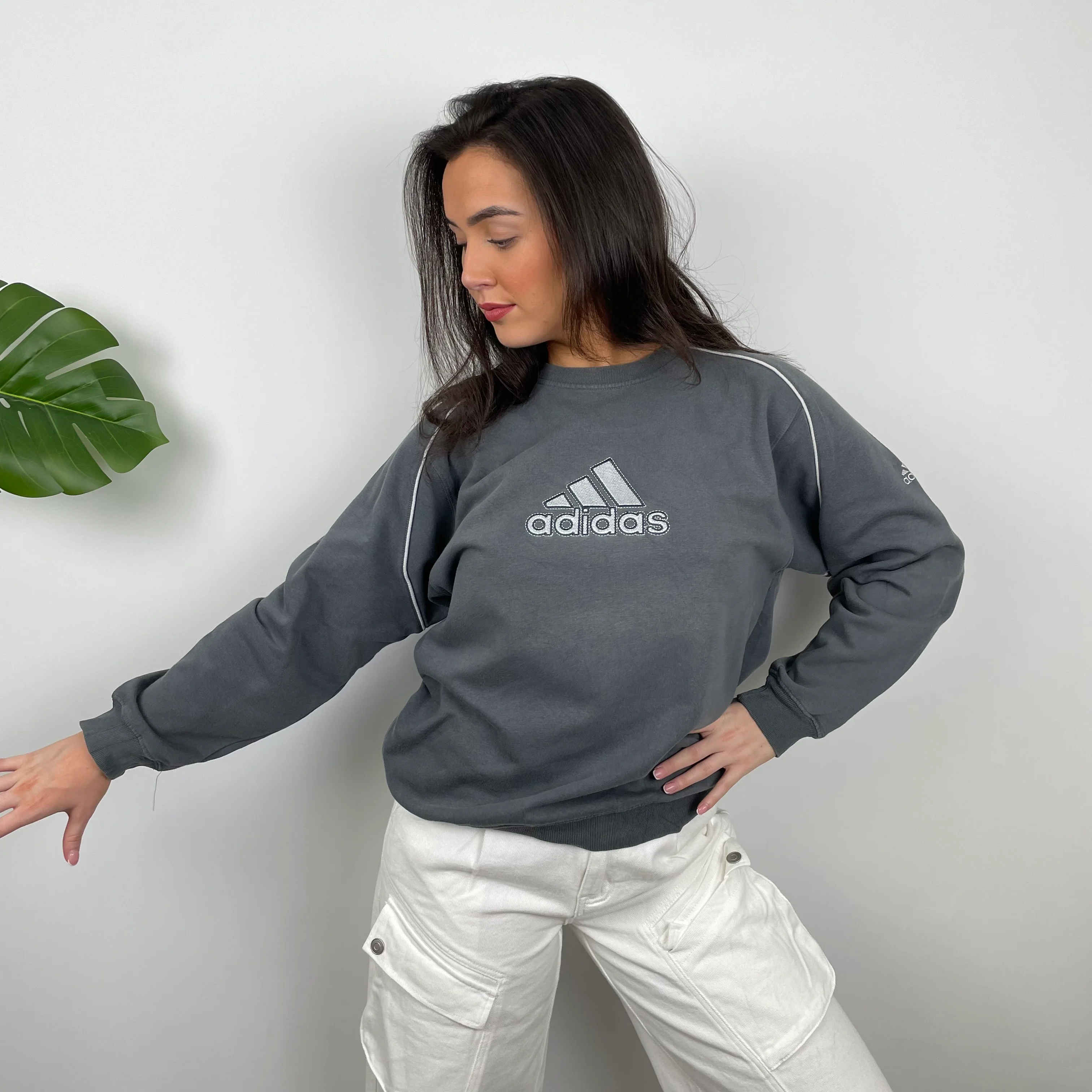 Adidas Grey Embroidered Spell Out Sweatshirt (M) - Image 3