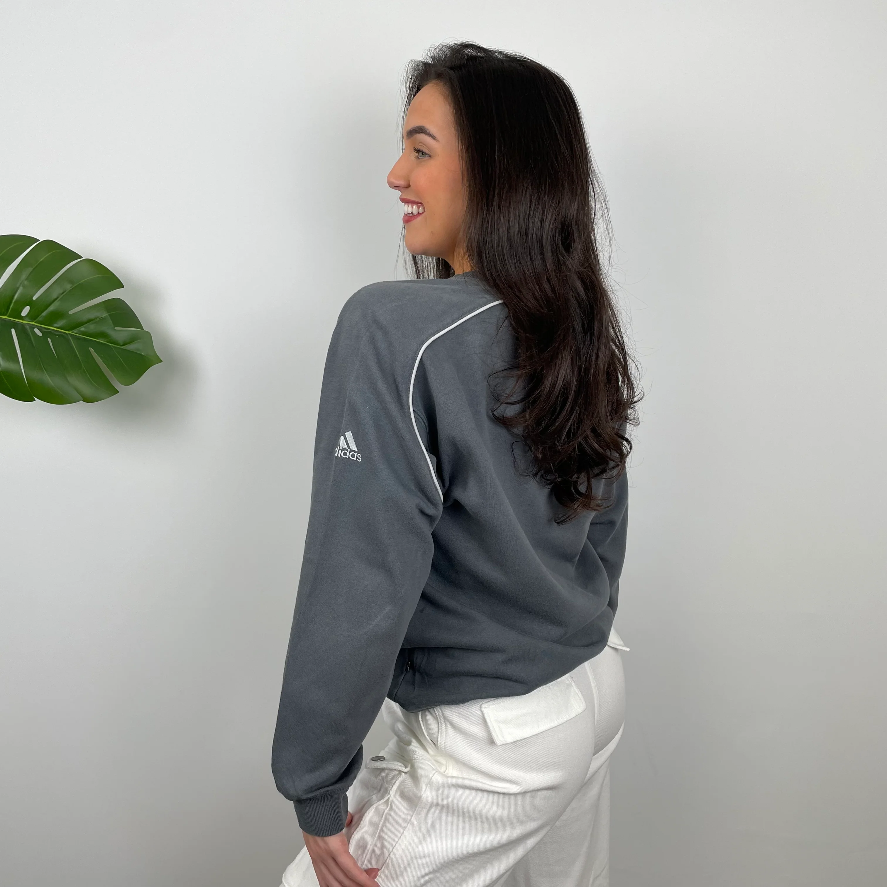Adidas Grey Embroidered Spell Out Sweatshirt (M) - Image 6
