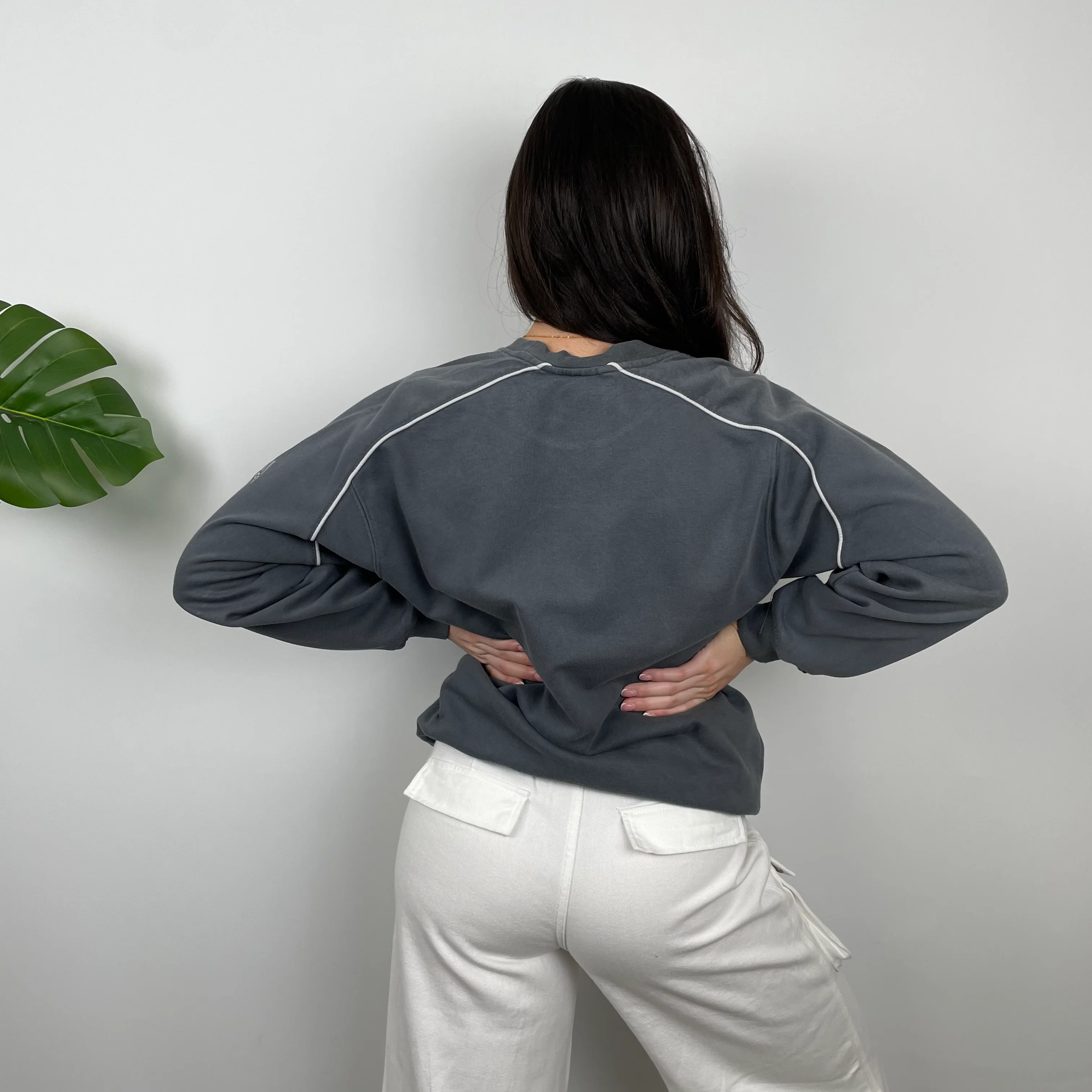 Adidas Grey Embroidered Spell Out Sweatshirt (M) - Image 7
