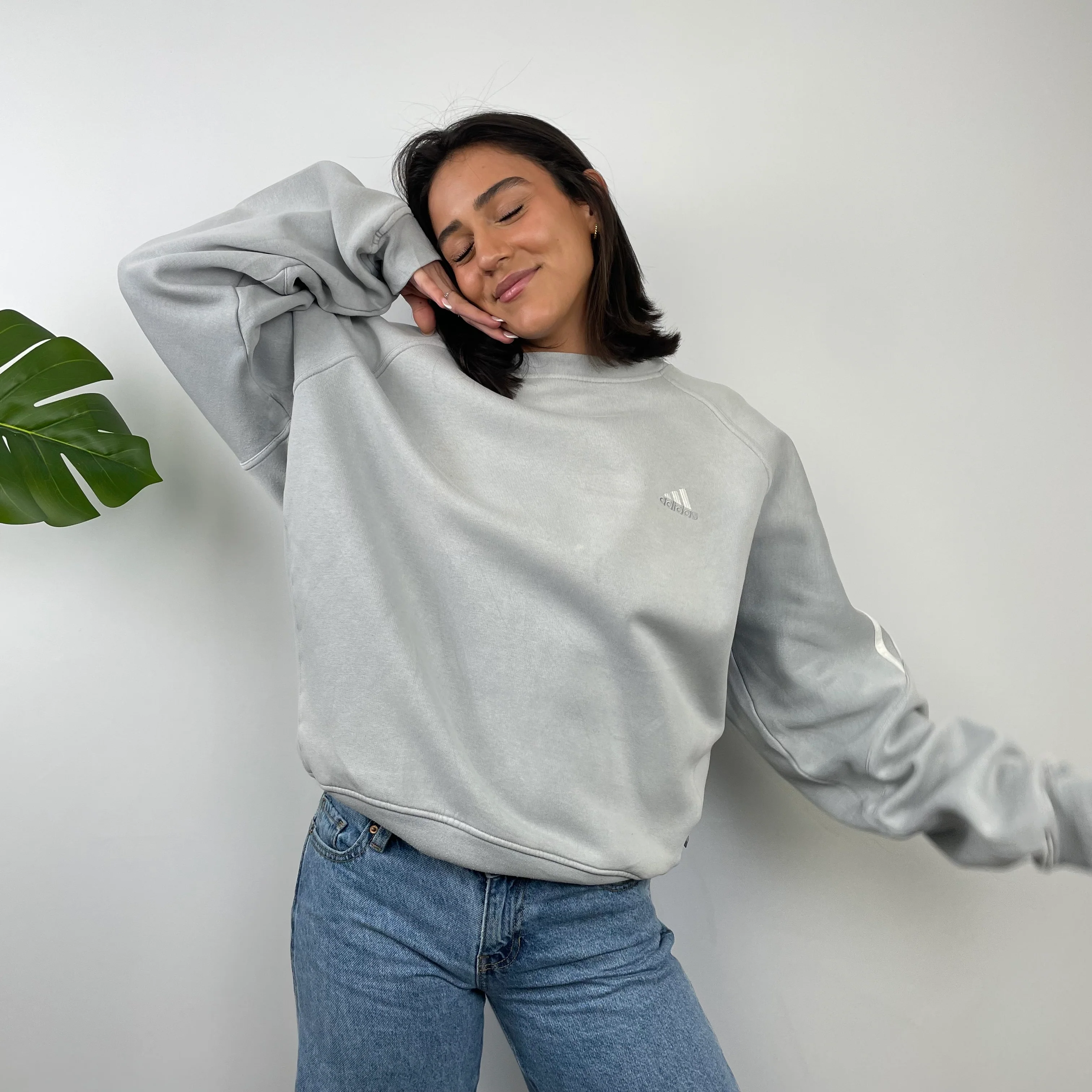 Adidas Grey Embroidered Spell Out Sweatshirt (L) - Image 3
