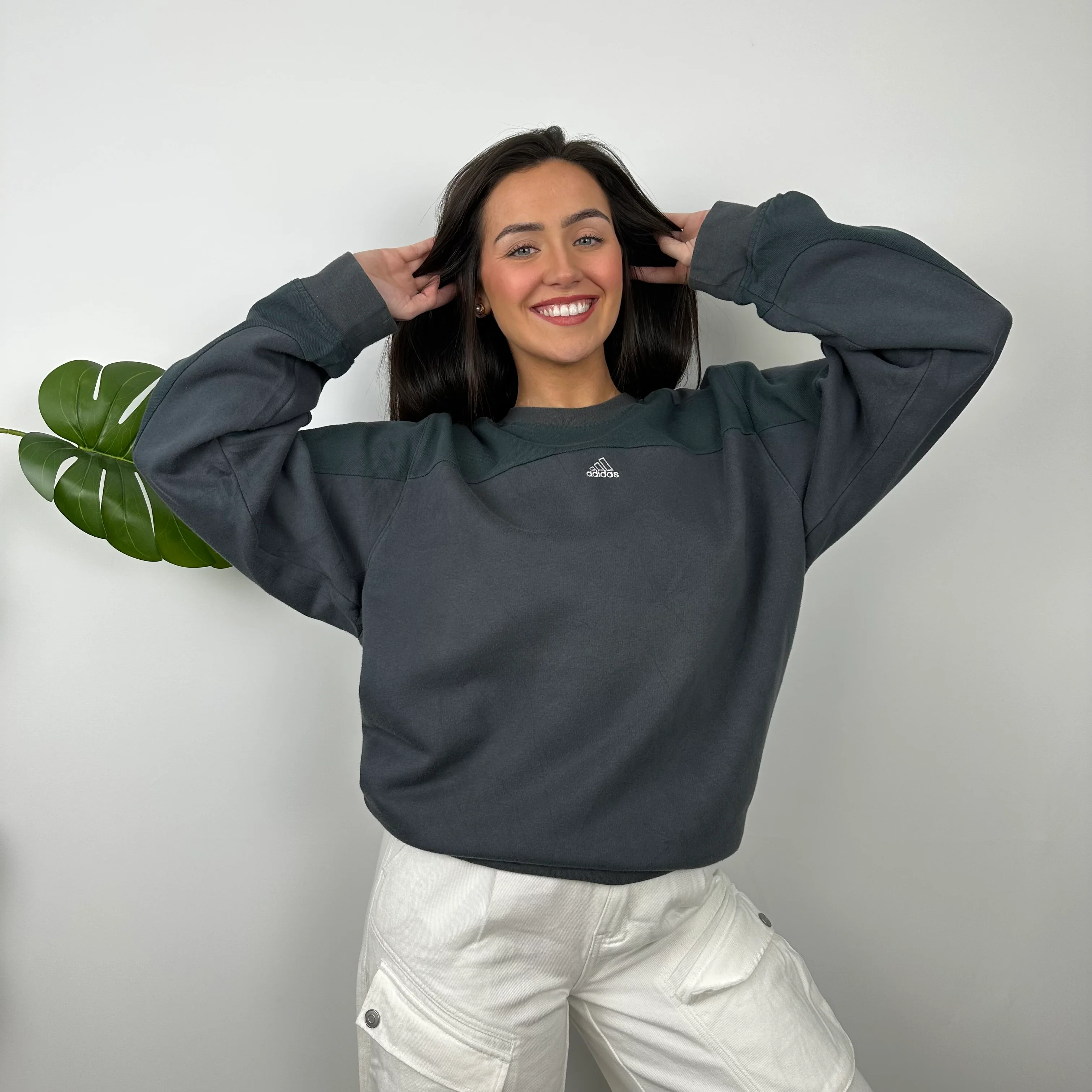 Adidas Grey Embroidered Spell Out Sweatshirt (L)