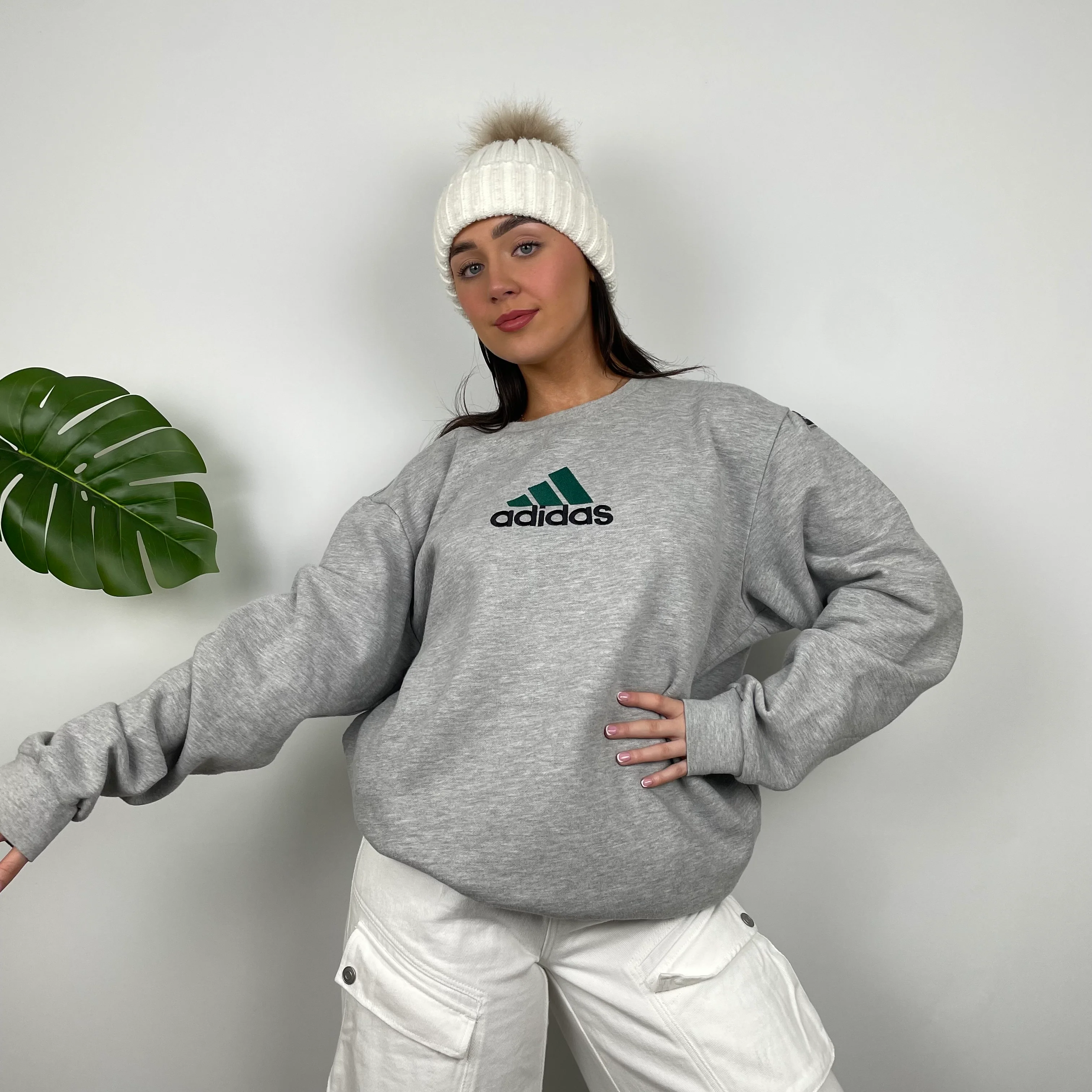 Adidas Grey Embroidered Spell Out Sweatshirt (L)