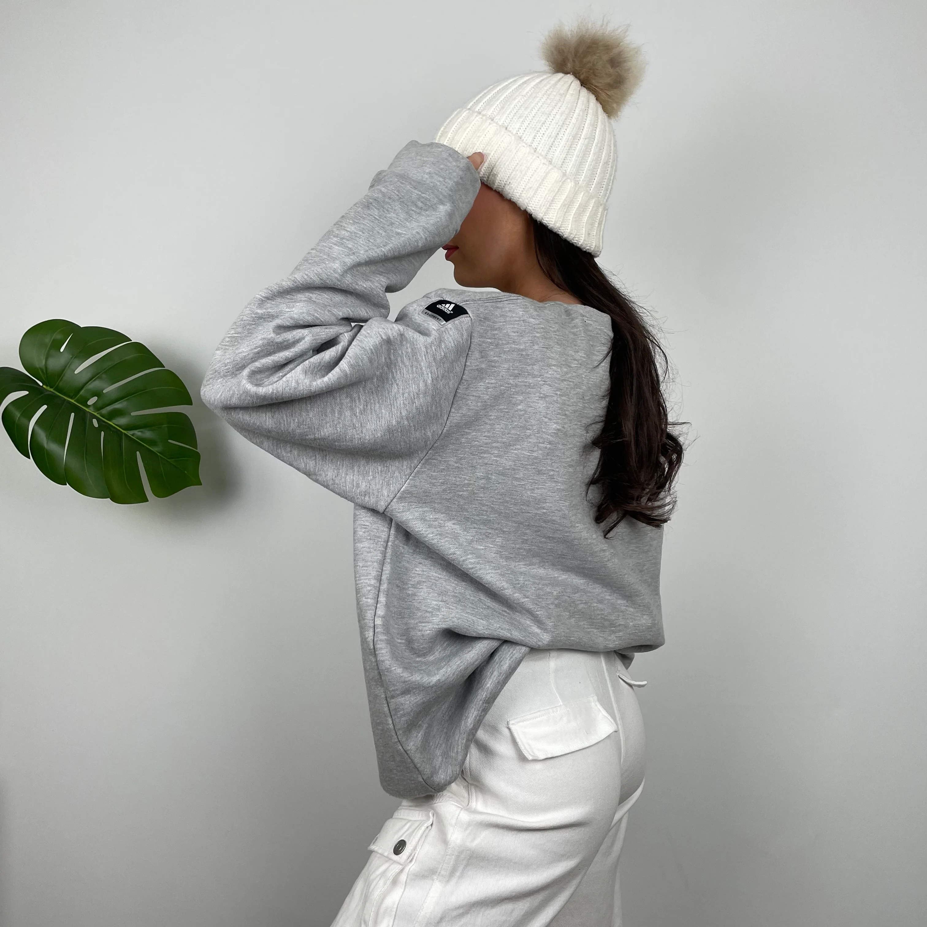 Adidas Grey Embroidered Spell Out Sweatshirt (L) - Image 2