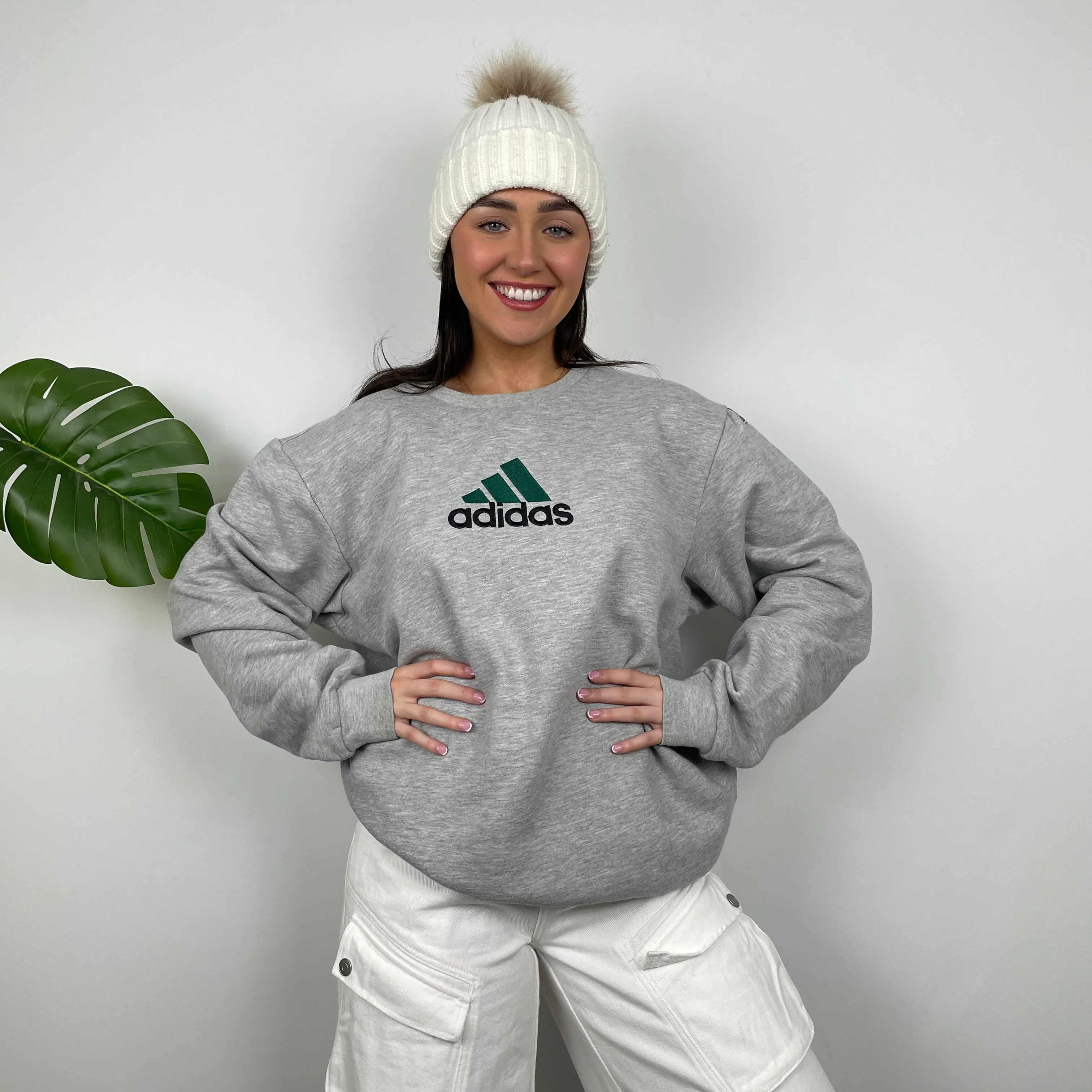 Adidas Grey Embroidered Spell Out Sweatshirt (L) - Image 3