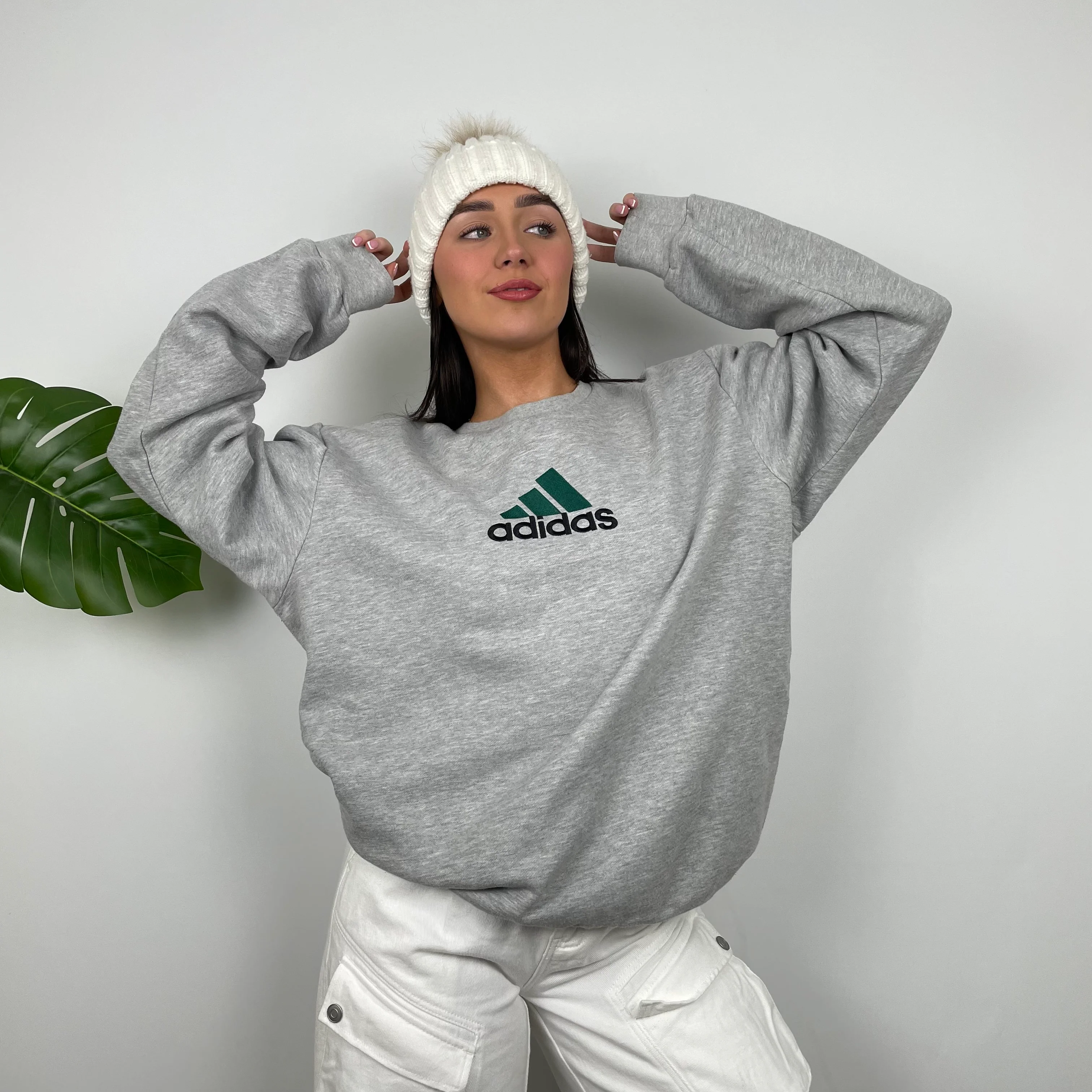 Adidas Grey Embroidered Spell Out Sweatshirt (L) - Image 4