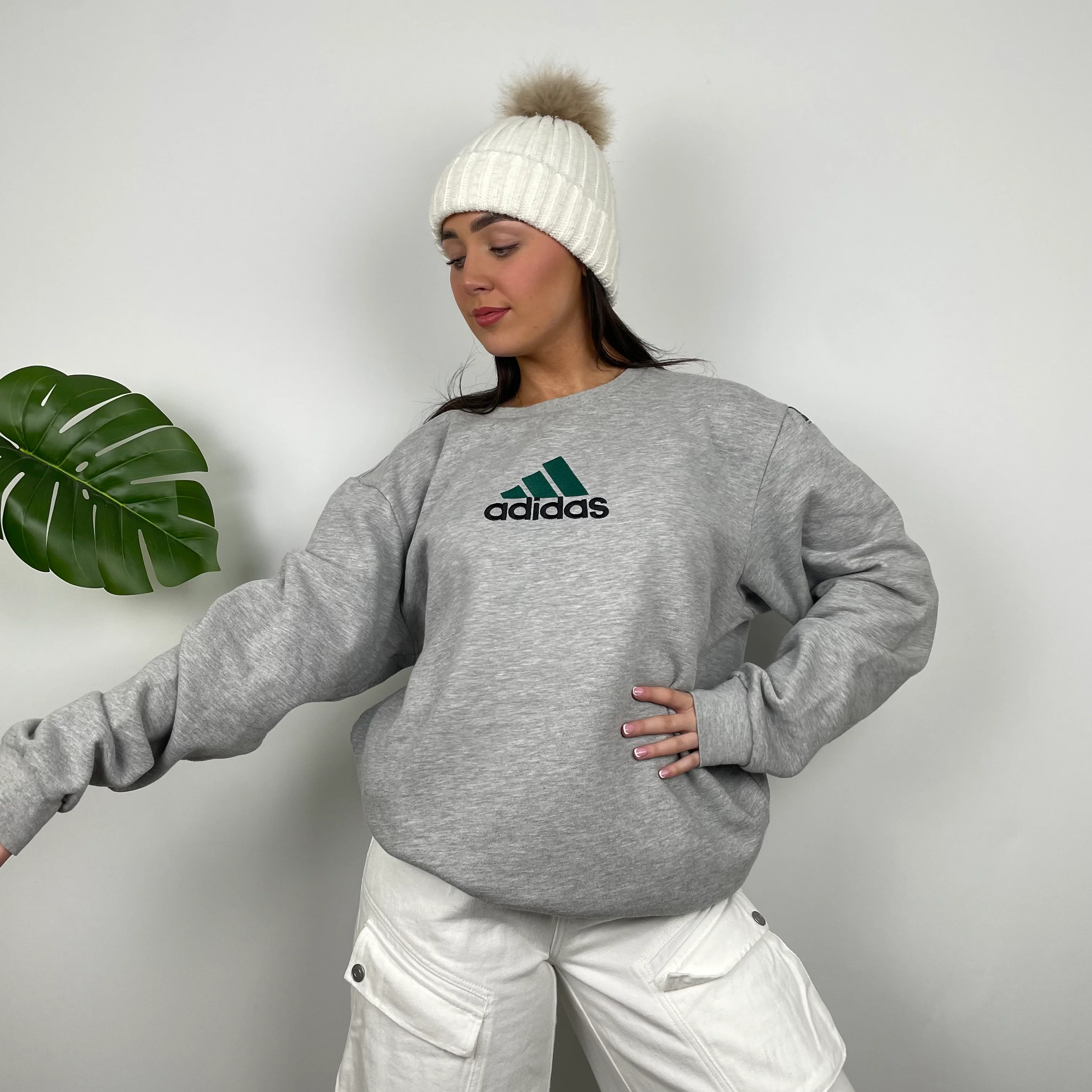 Adidas Grey Embroidered Spell Out Sweatshirt (L) - Image 5