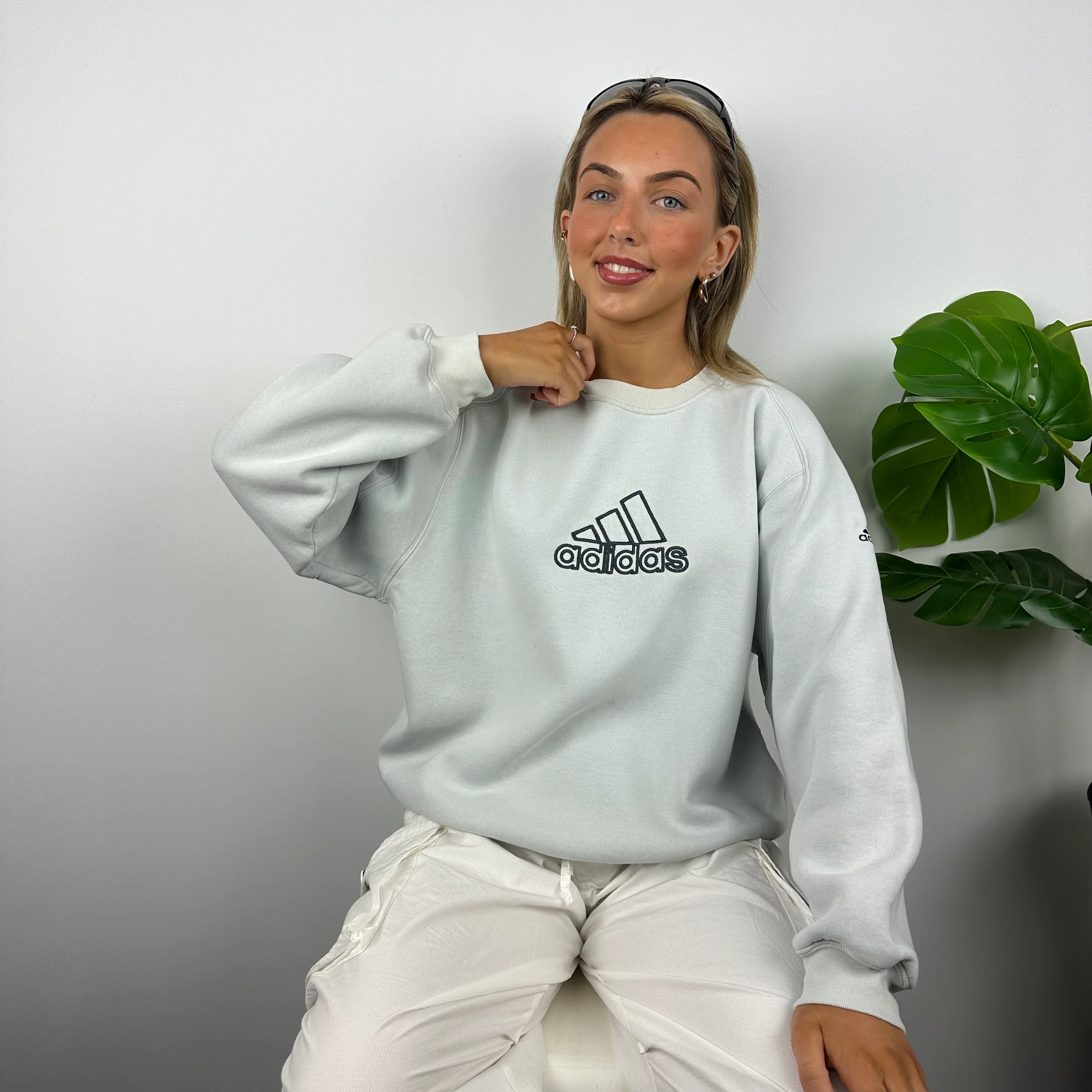 Adidas Grey Embroidered Spell Out Sweatshirt (M) - Image 8