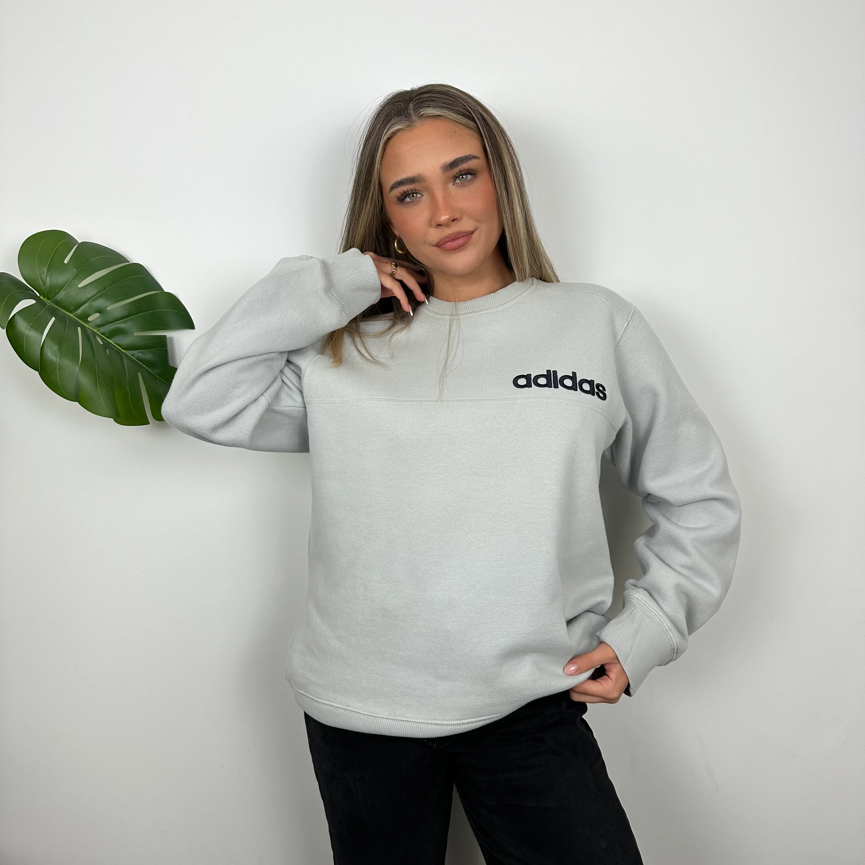 Adidas Grey Embroidered Spell Out Sweatshirt (L) - Image 3