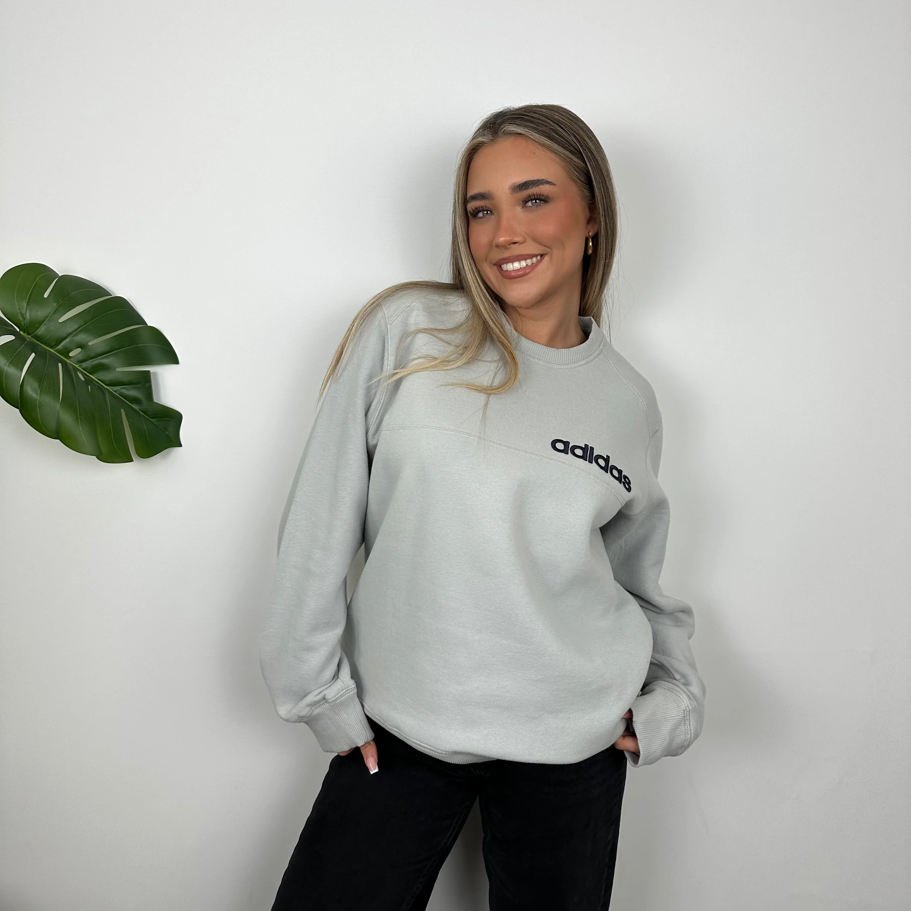 Adidas Grey Embroidered Spell Out Sweatshirt (L) - Image 4