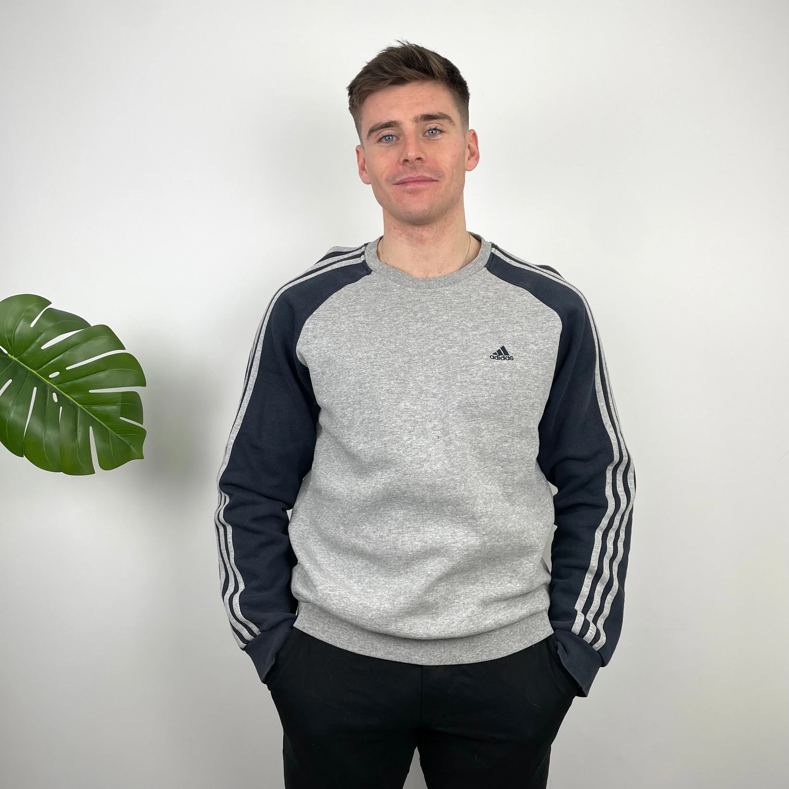 Adidas Grey Embroidered Spell Out Sweatshirt (L) - Image 2