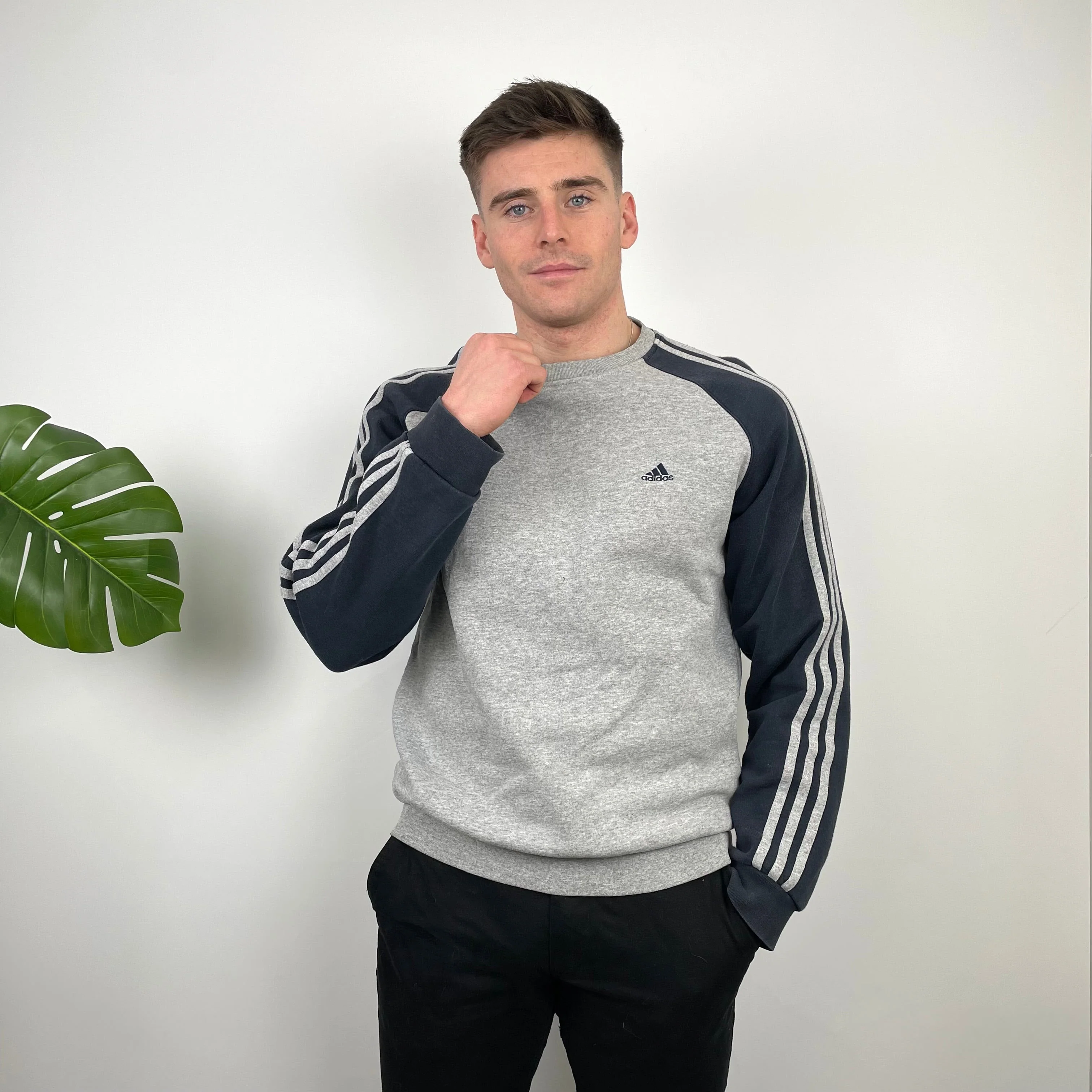 Adidas Grey Embroidered Spell Out Sweatshirt (L) - Image 4