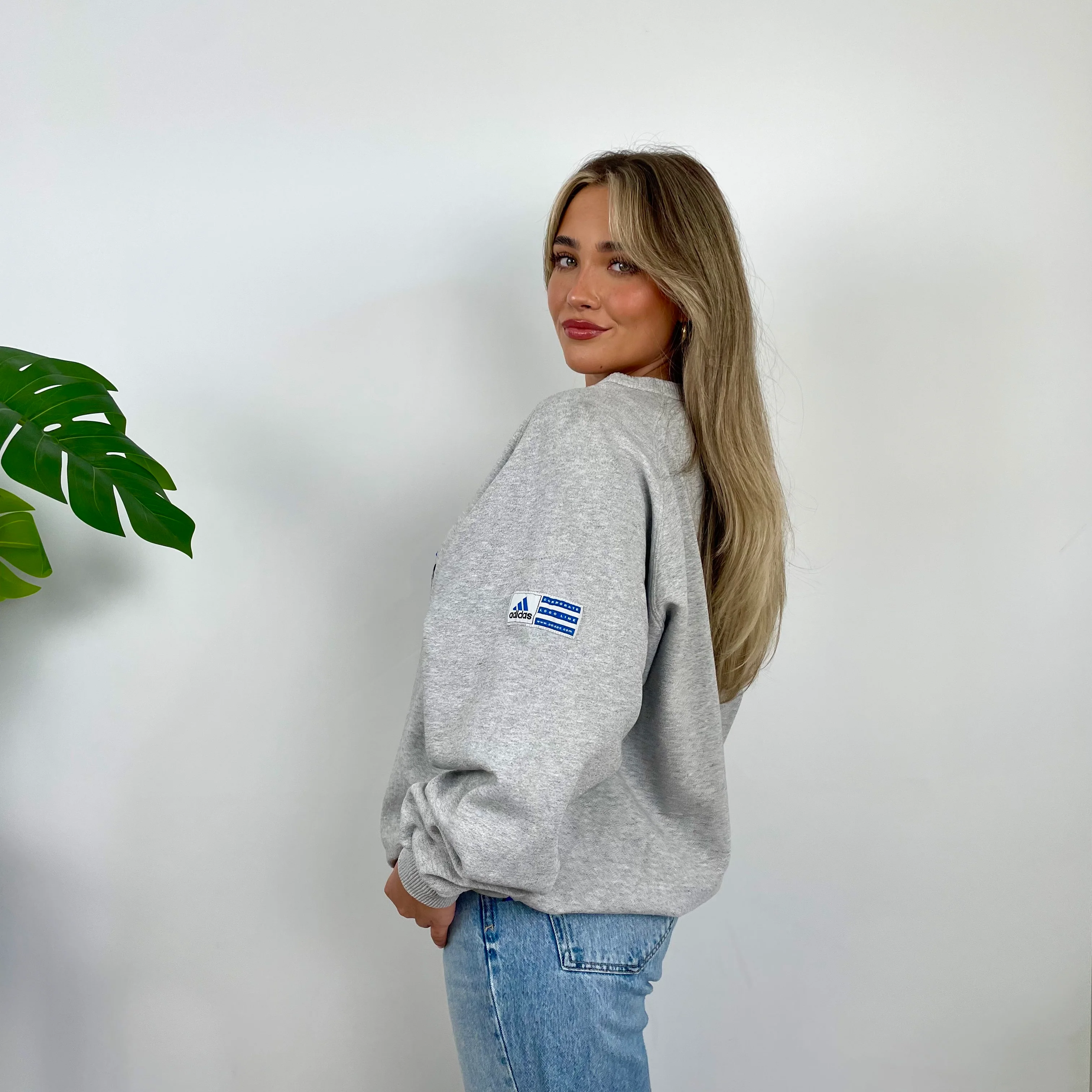 Adidas Grey Embroidered Spell Out Sweatshirt (L) - Image 5